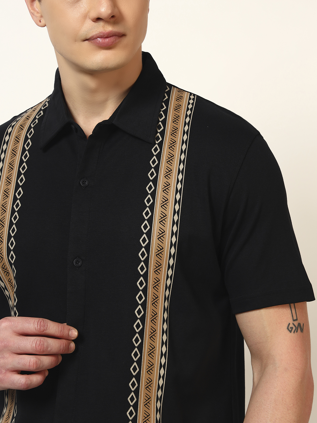 Oneway Men Striped Comfort Fit Black Shirt