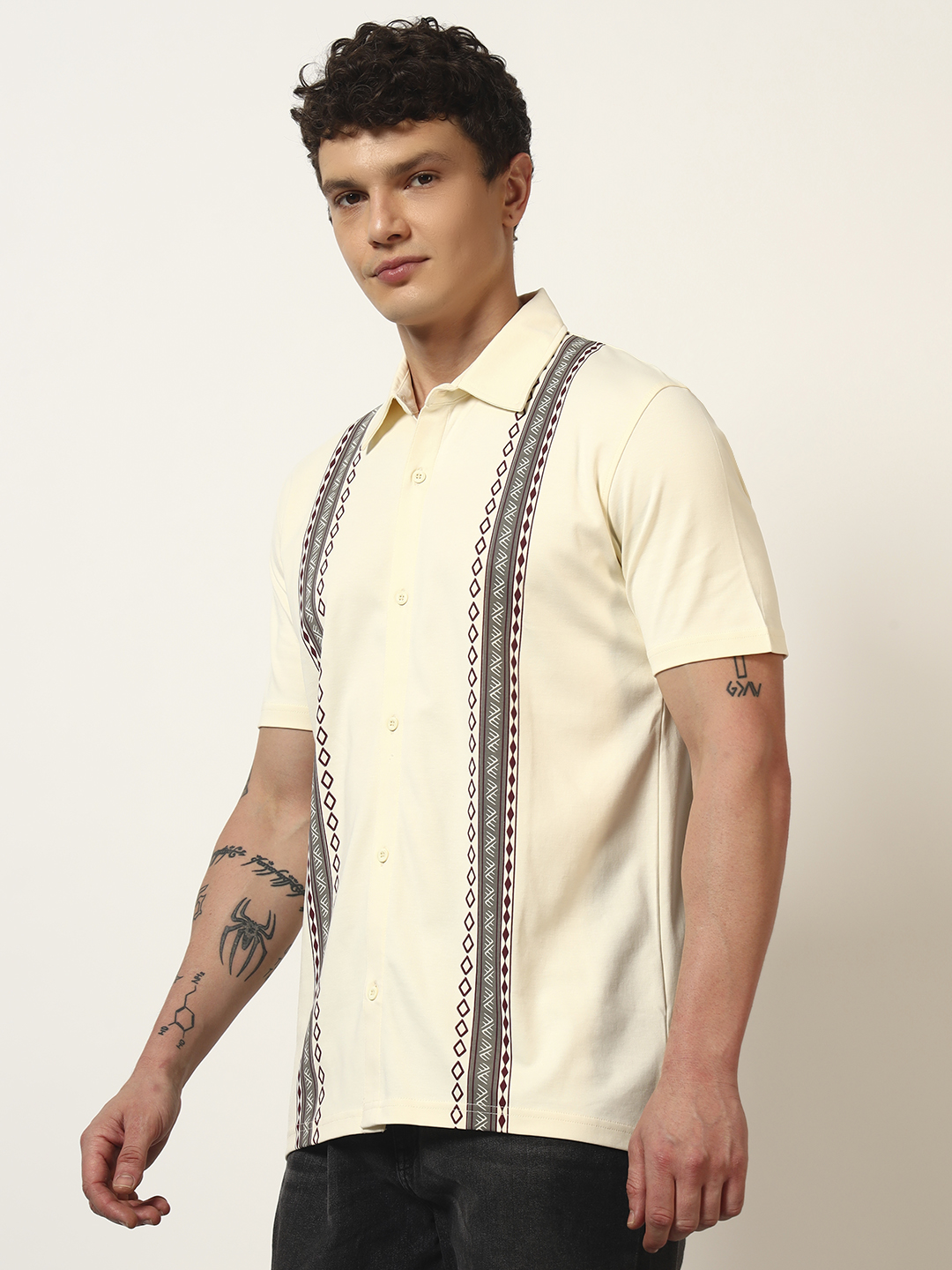 Oneway Men Striped Comfort Fit Yellow Shirt