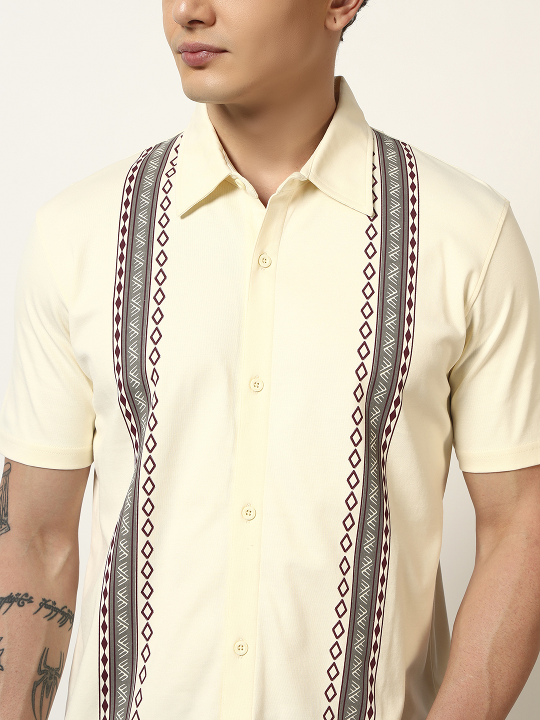 Oneway Men Striped Comfort Fit Yellow Shirt