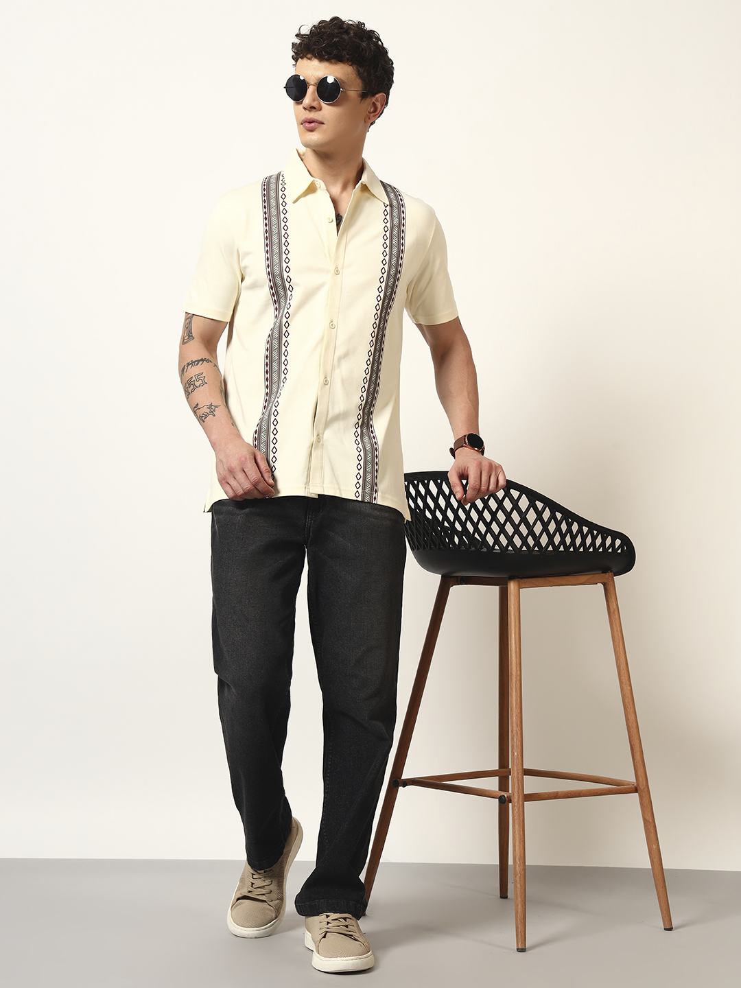 Oneway Men Striped Comfort Fit Yellow Shirt