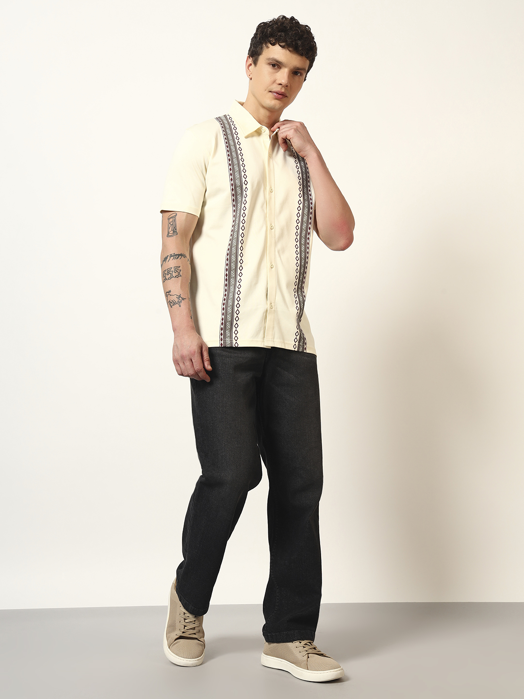 Oneway Men Striped Comfort Fit Yellow Shirt