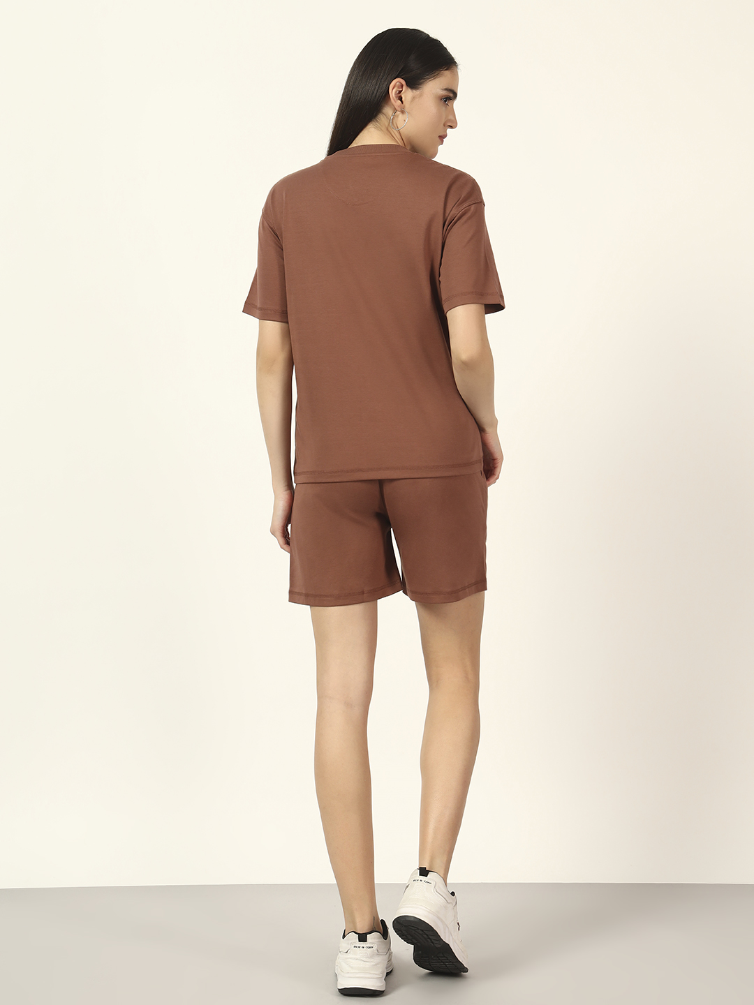 Oneway Women Solid Brown 1 Tshirt, 1 Shorts :: Co-Ords Set