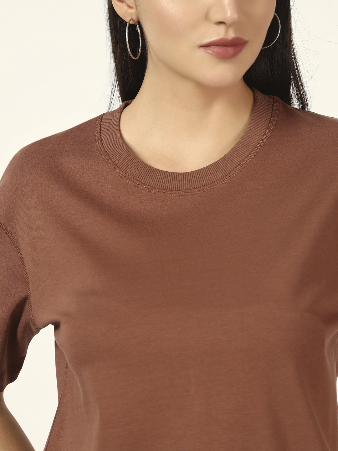 Oneway Women Solid Brown 1 Tshirt, 1 Shorts :: Co-Ords Set