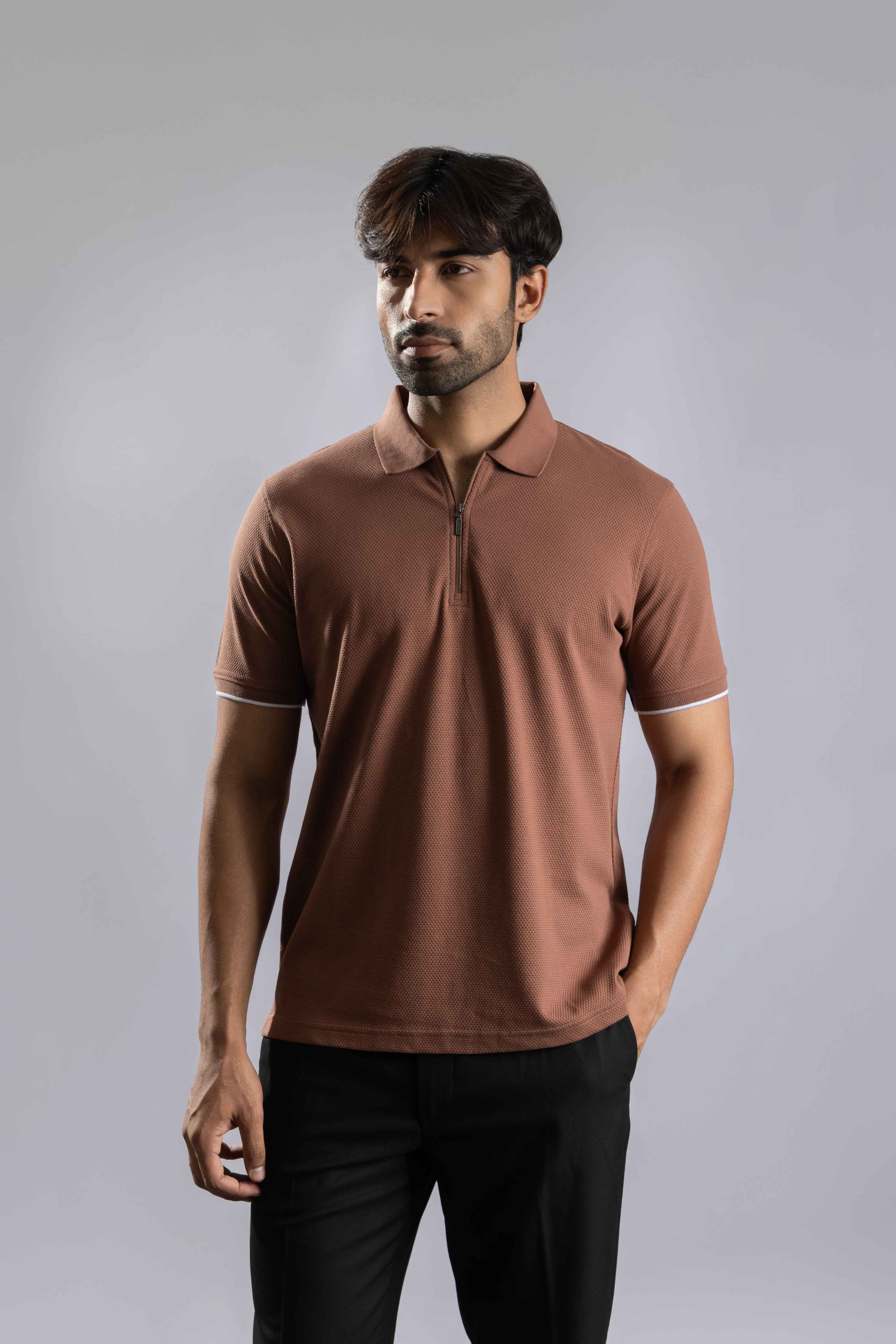 Oneway Men Solid Regular Fit Brown Tshirt