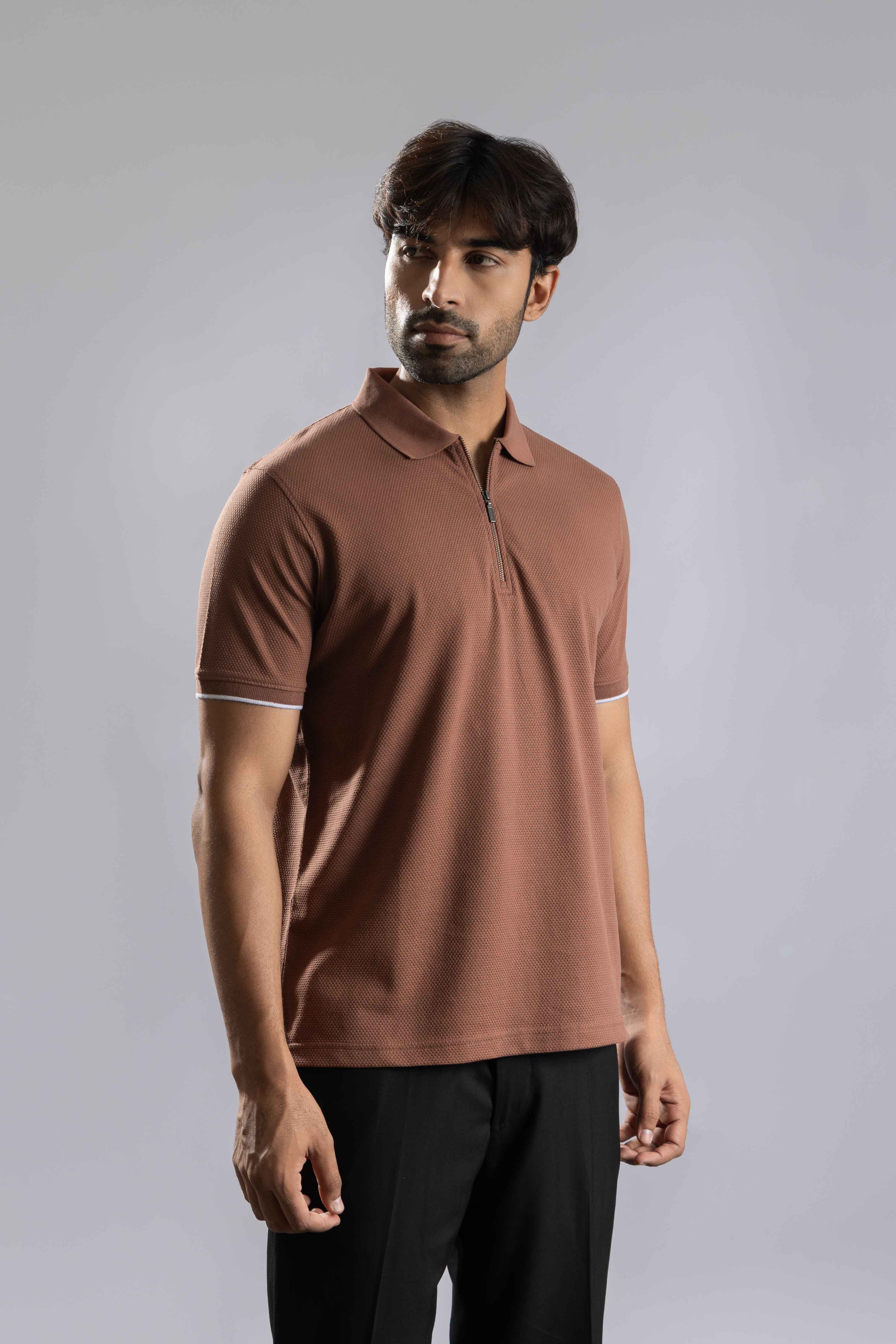 Oneway Men Solid Regular Fit Brown Tshirt