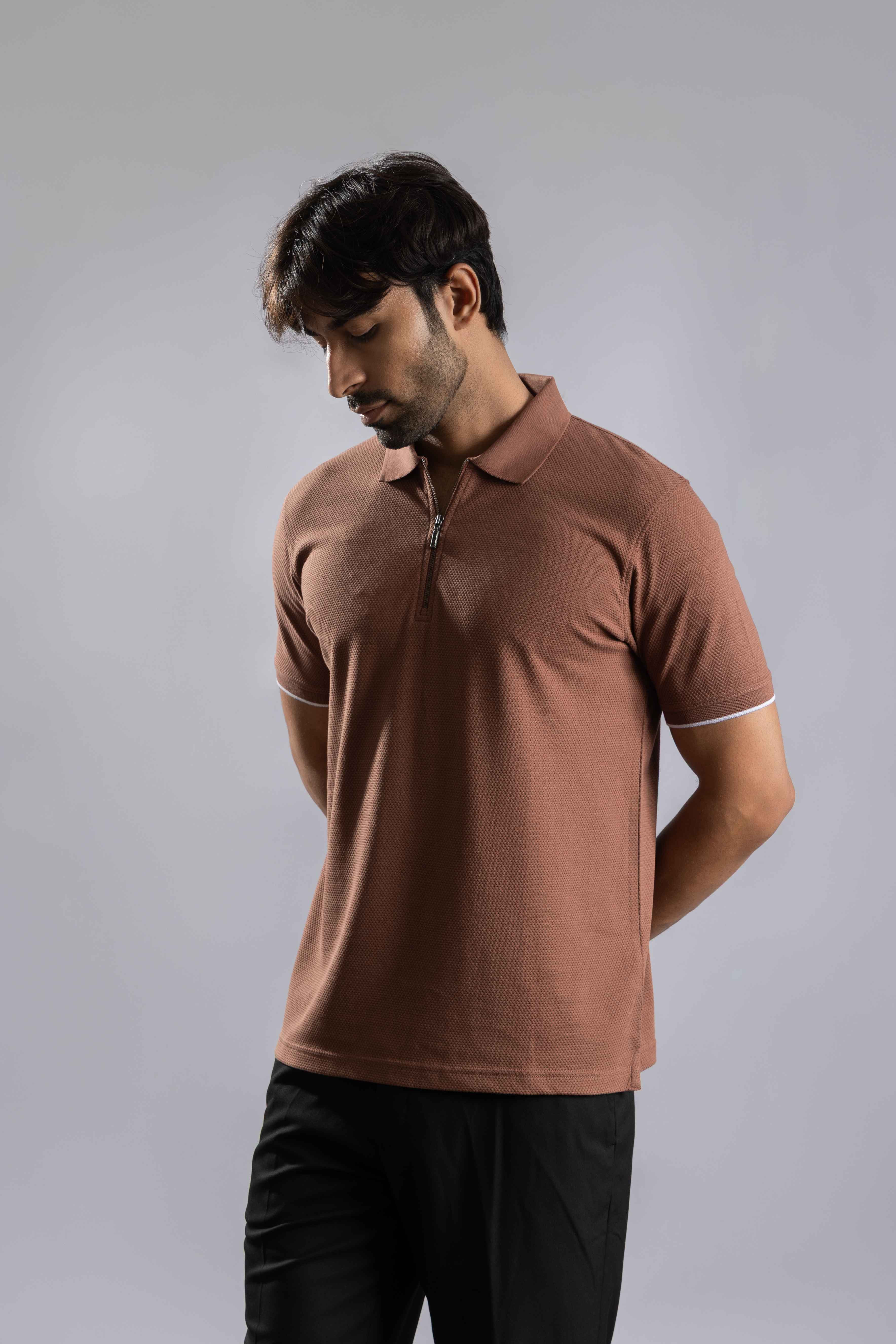 Oneway Men Solid Regular Fit Brown Tshirt