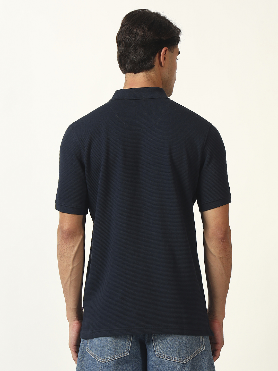 Oneway Men's Solid Regular Fit Navy T-shirt