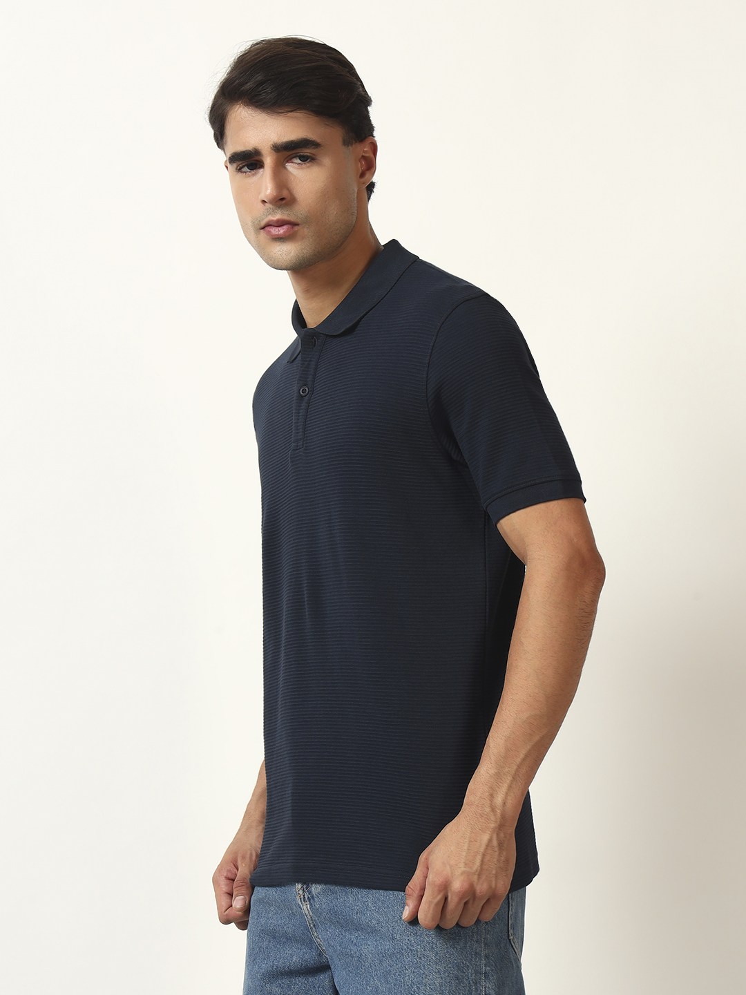 Oneway Men's Solid Regular Fit Navy T-shirt