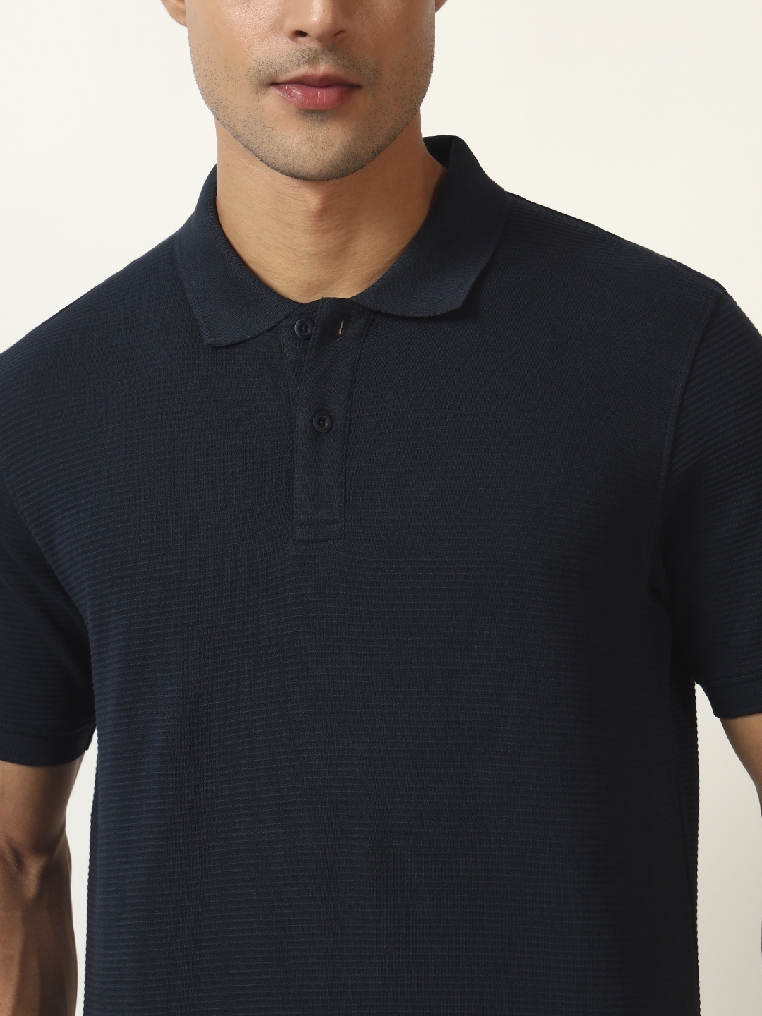 Oneway Men's Solid Regular Fit Navy T-shirt