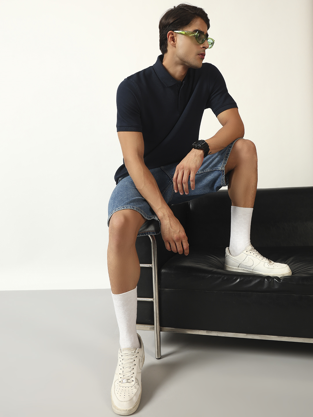 Oneway Men's Solid Regular Fit Navy T-shirt