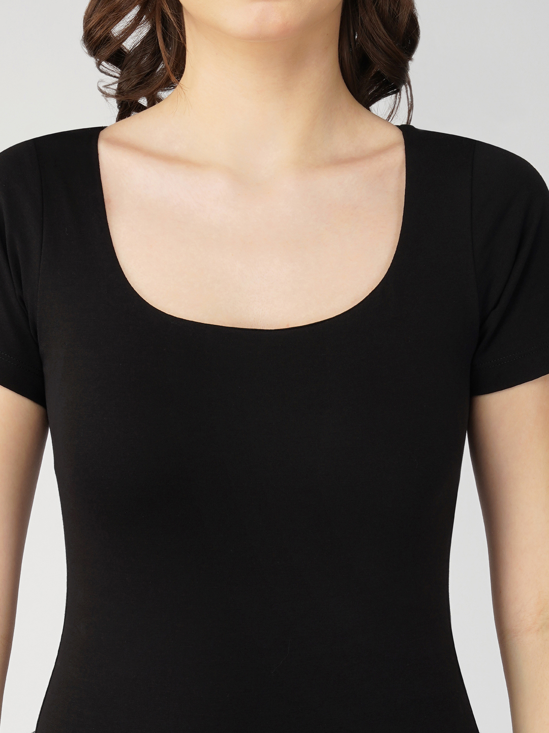 Oneway Women Solid Slim Fit Black Bodysuit