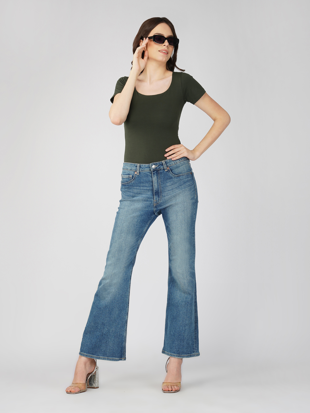 Oneway Women Solid Slim Fit Dark. Olive Bodysuit