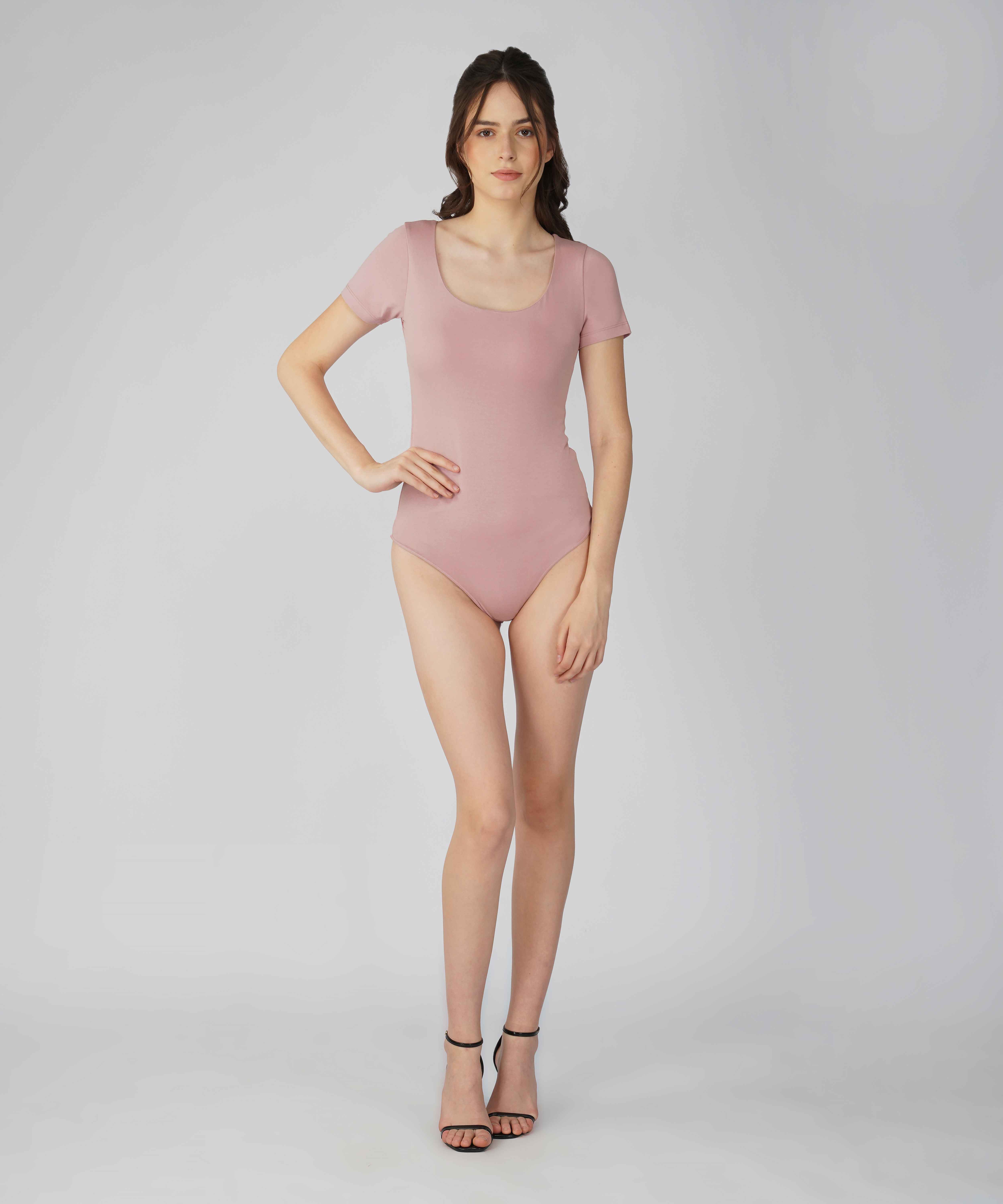 Oneway Women Solid Slim Fit Light Lavender Bodysuit