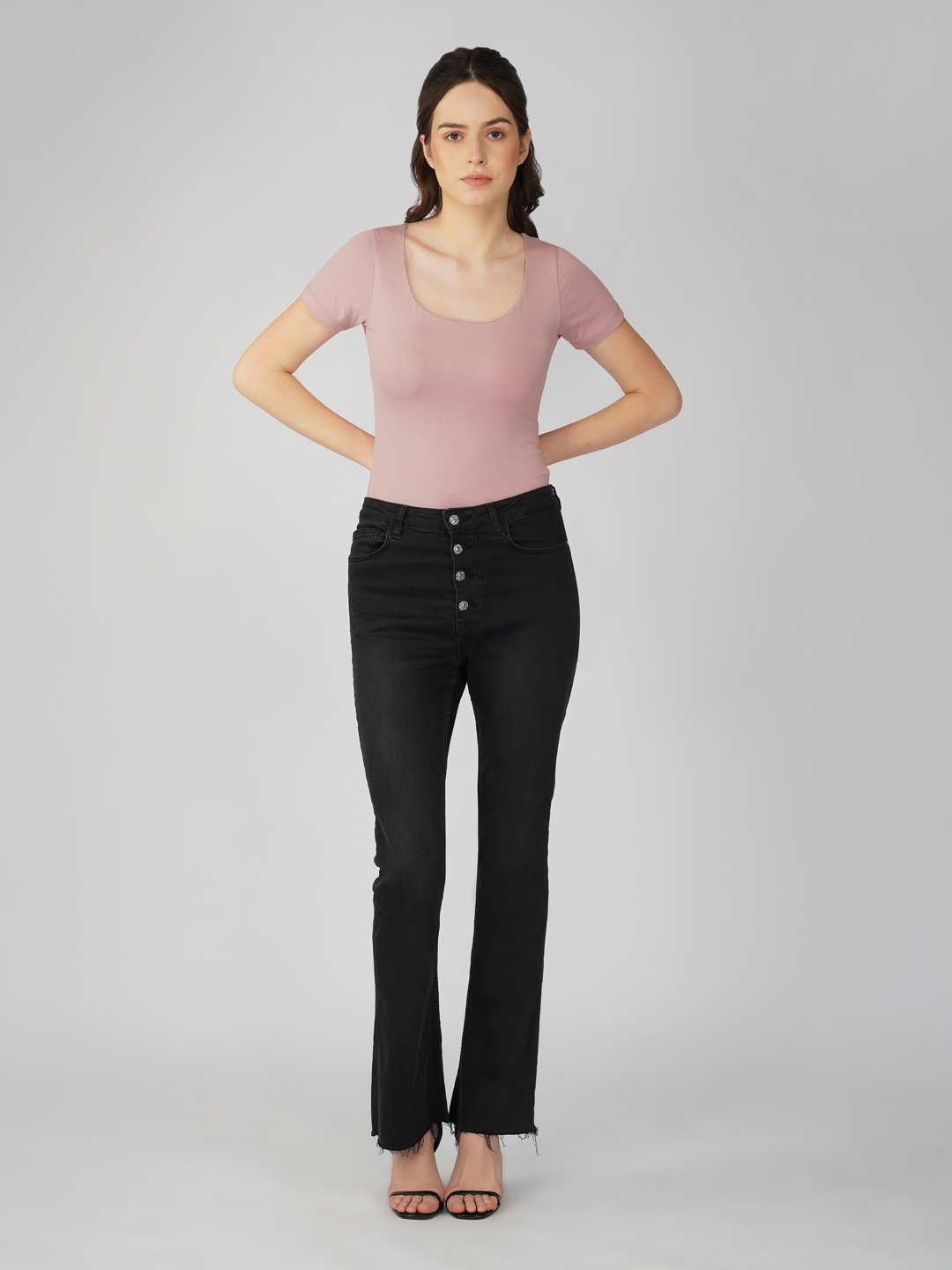 Oneway Women Solid Slim Fit Light Lavender Bodysuit