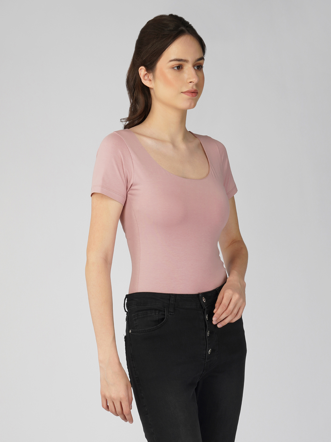 Oneway Women Solid Slim Fit Light Lavender Bodysuit