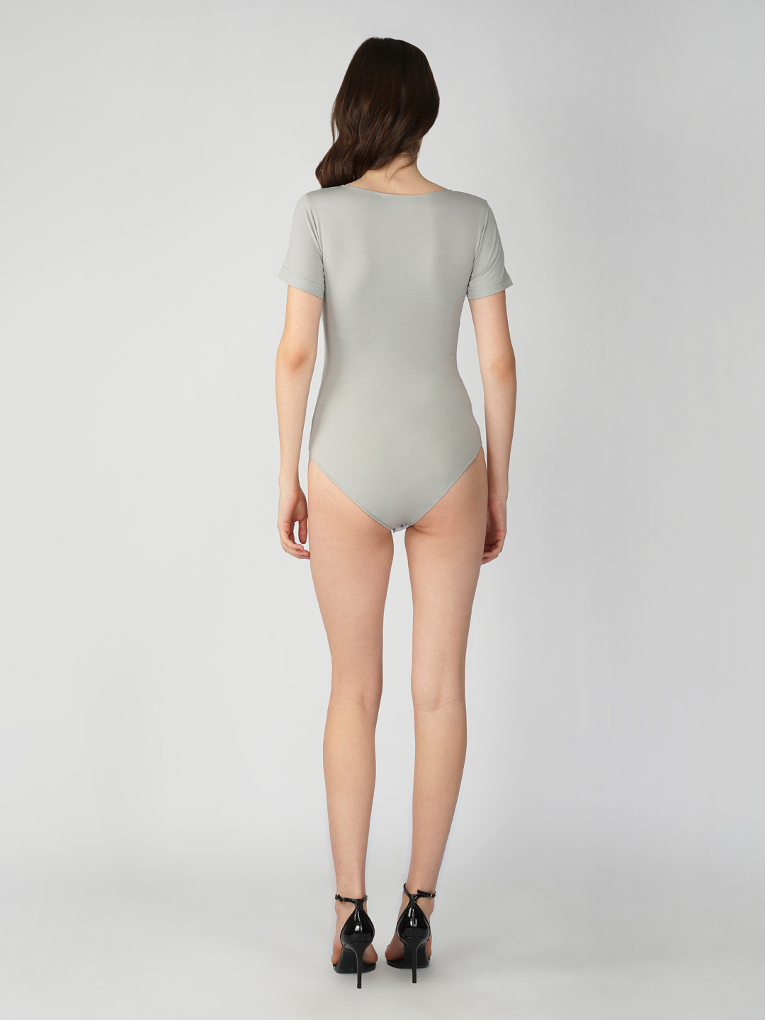 Oneway Women Solid Slim Fit Light Grey Bodysuit