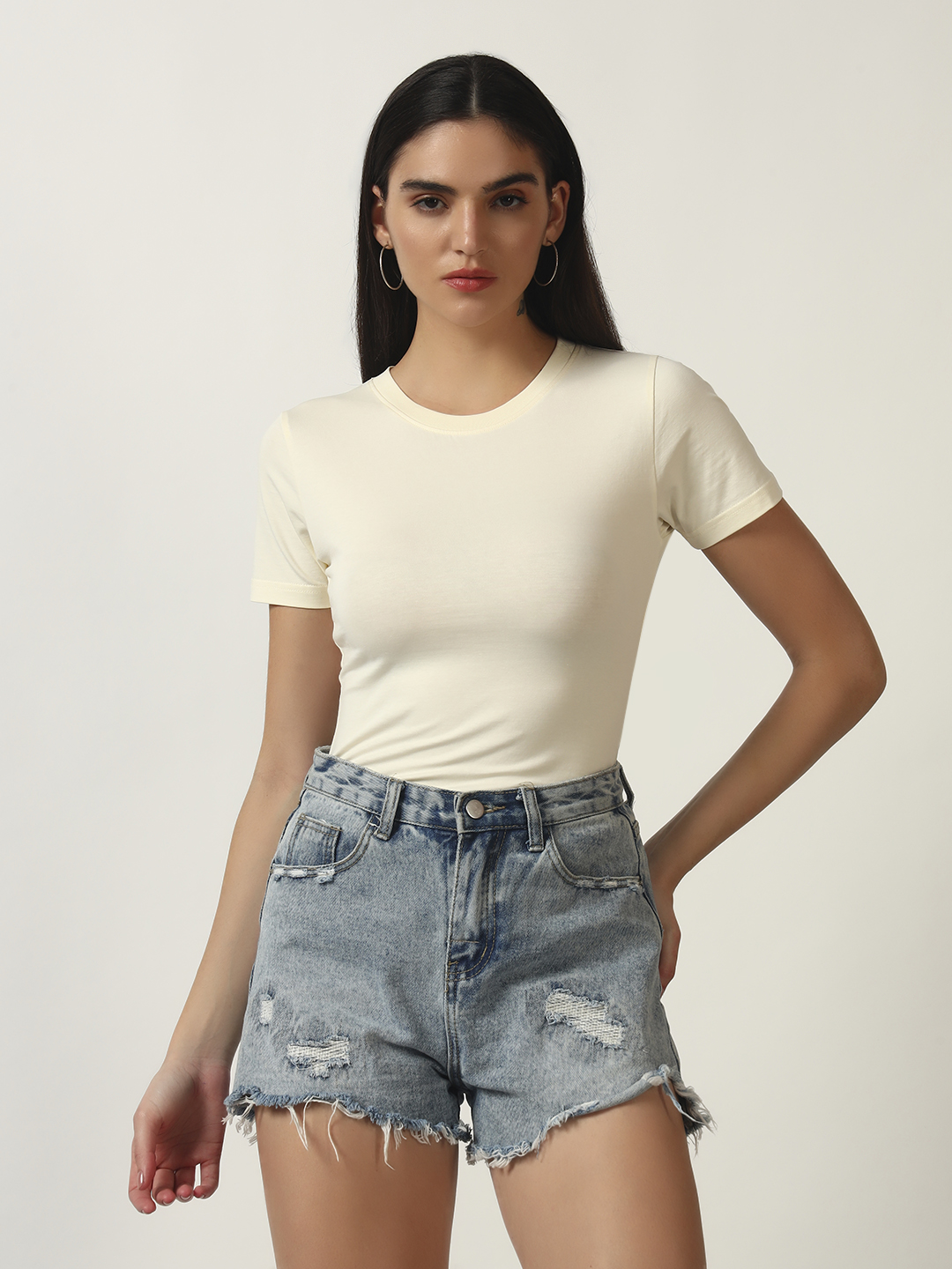 Oneway Women Solid Yellow T-Shirt