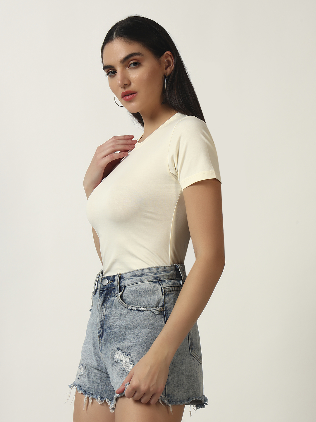 Oneway Women Solid Yellow T-Shirt