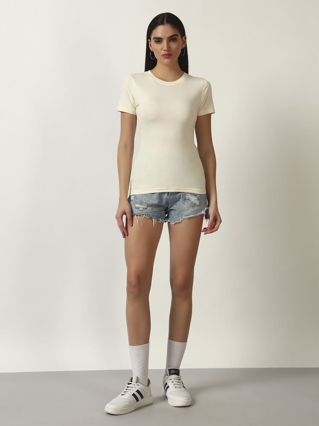 Oneway Women Solid Yellow T-Shirt