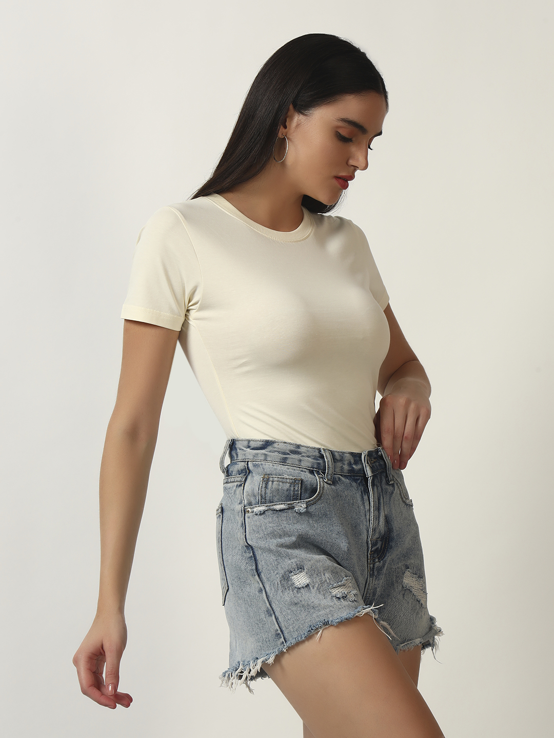 Oneway Women Solid Yellow T-Shirt