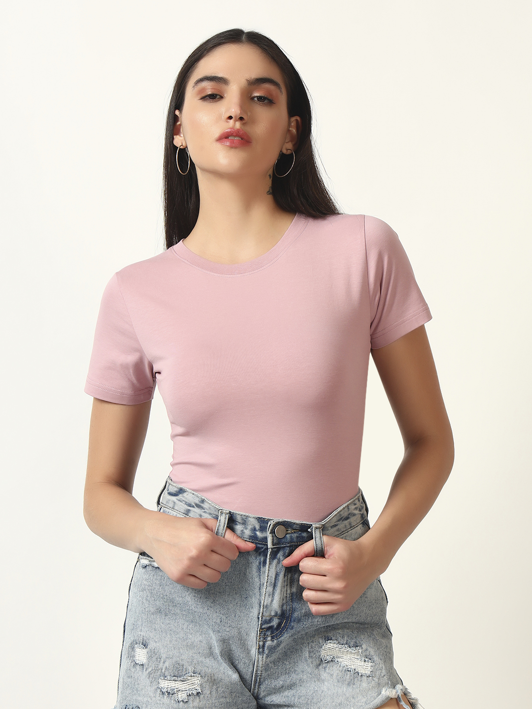 Oneway Women Solid Purple T-Shirt