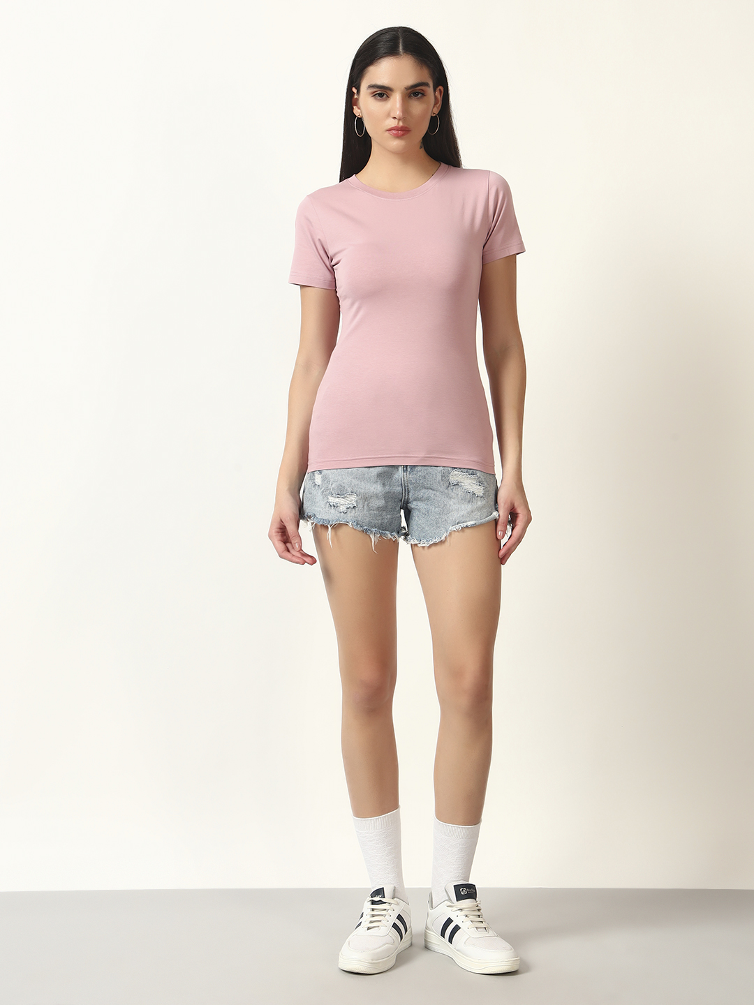 Oneway Women Solid Purple T-Shirt