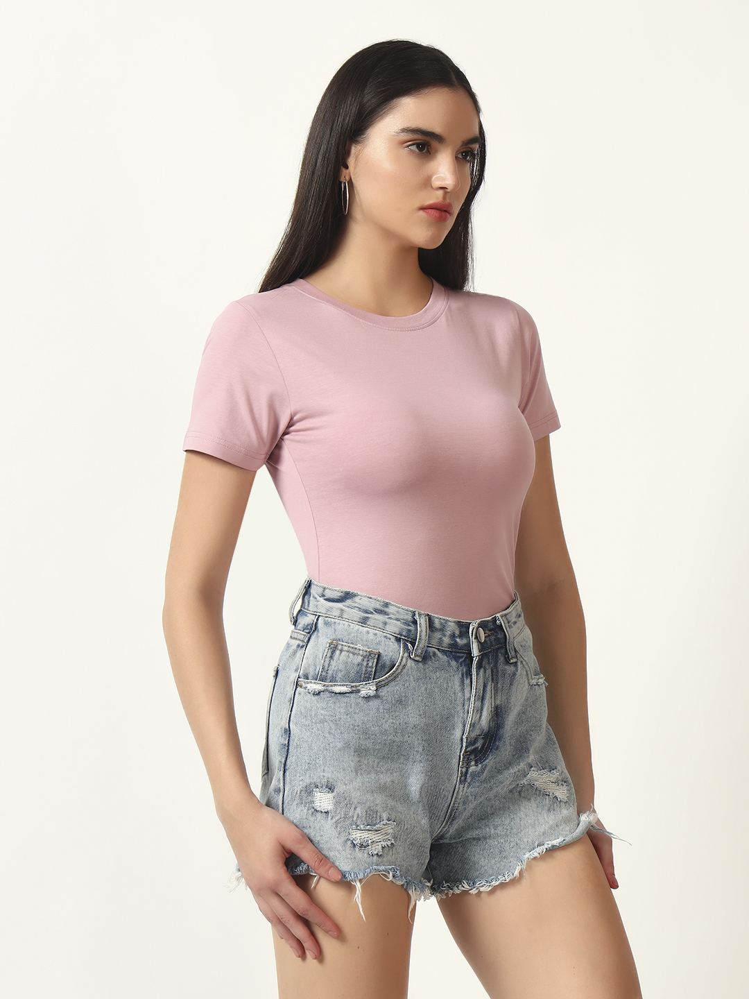 Oneway Women Solid Purple T-Shirt