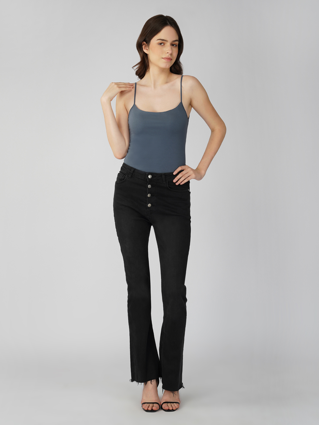 Oneway Women Grey  Spaghetti Strap Bodysuit 