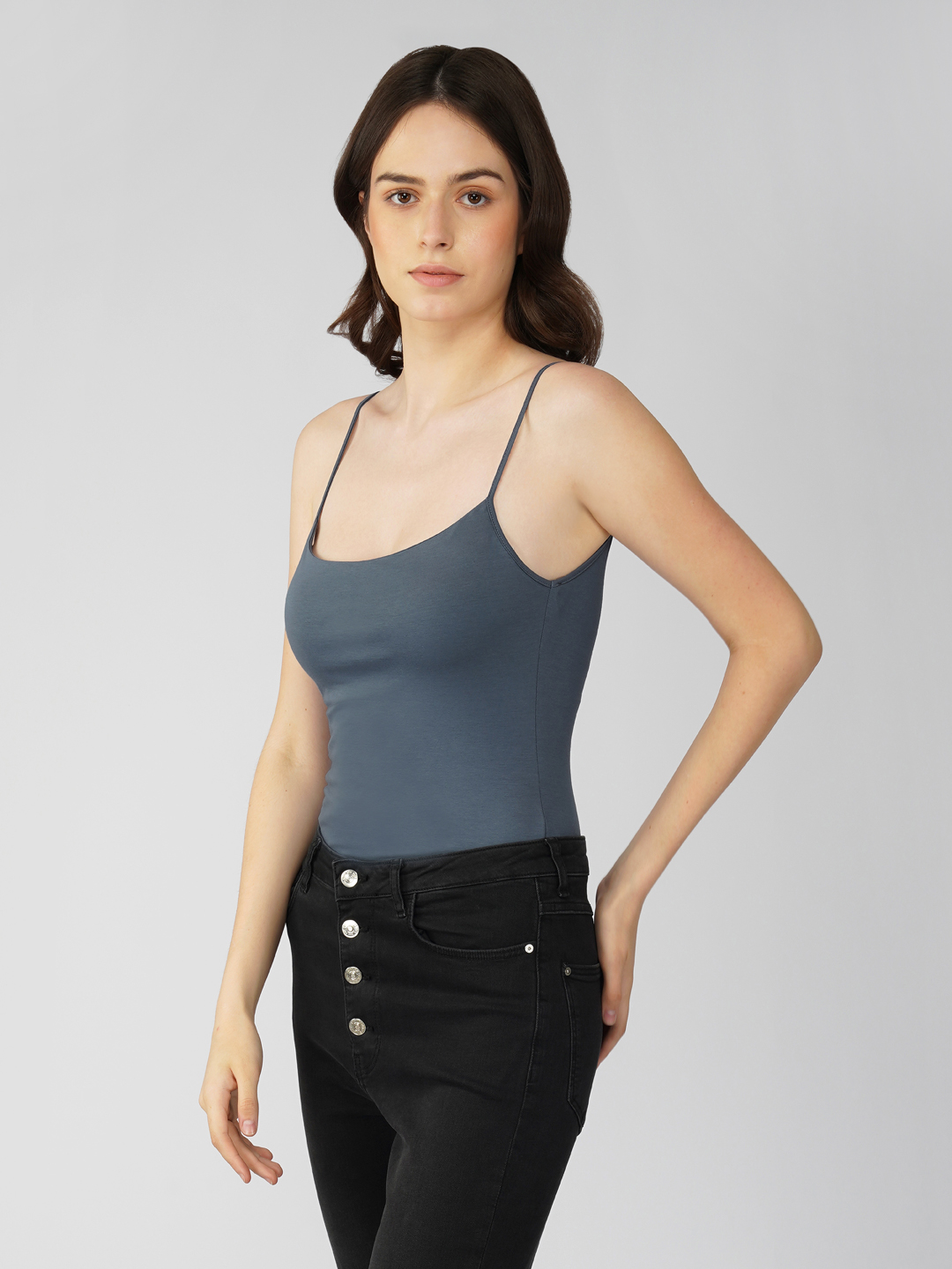 Oneway Women Grey  Spaghetti Strap Bodysuit 