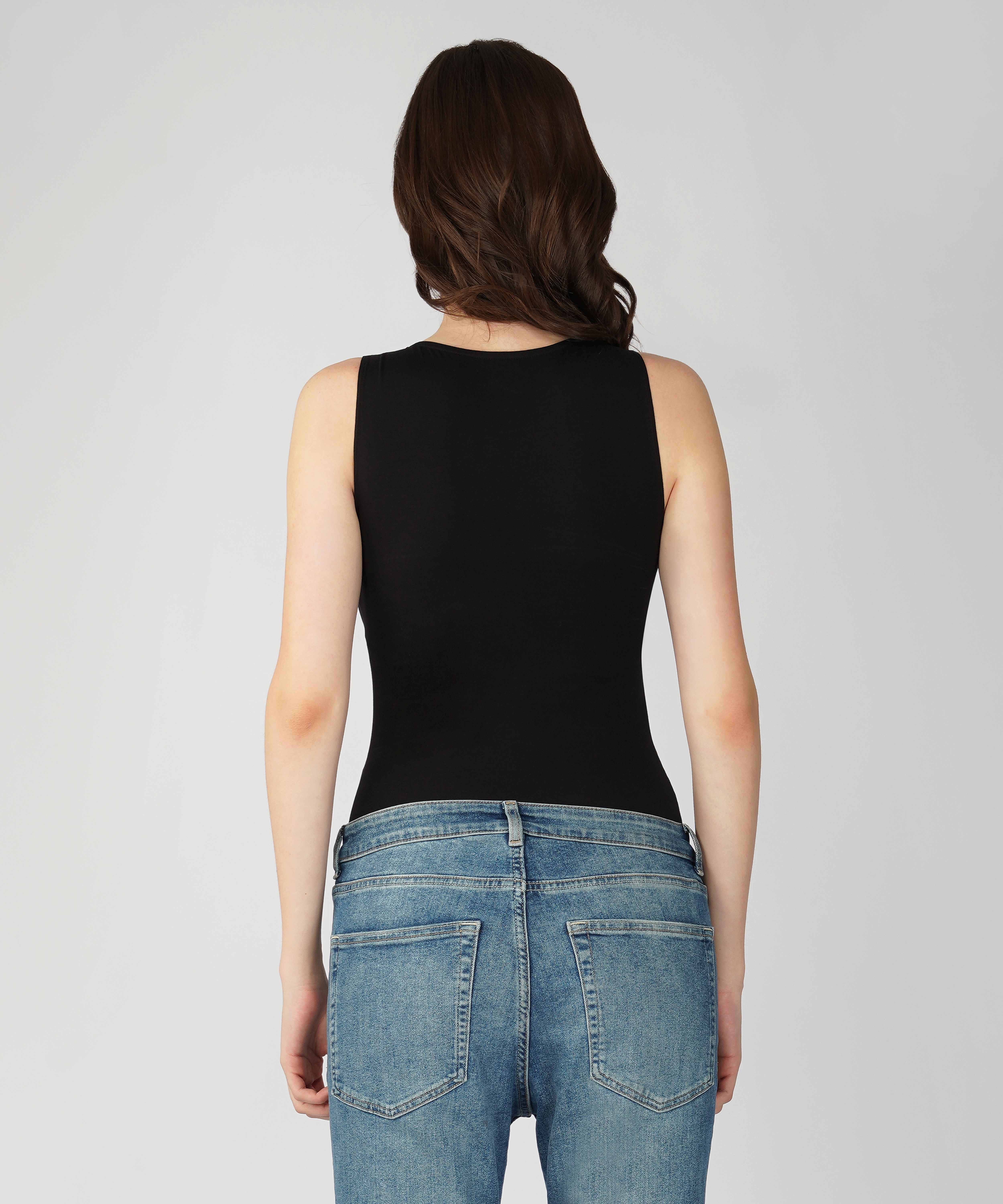 Oneway Women Solid Slim Fit Black Bodysuit