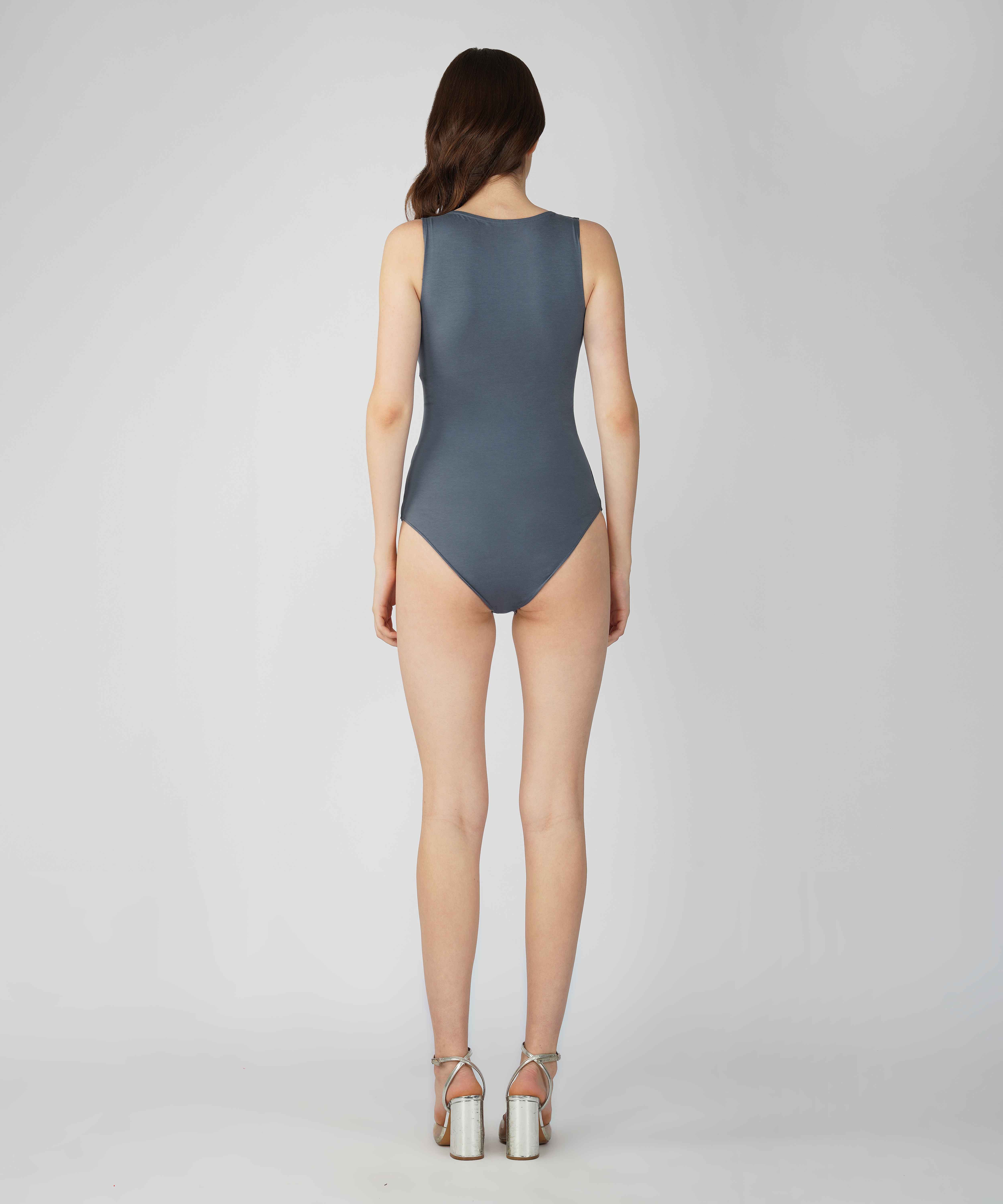 Oneway Women Solid Slim Fit Midnight Grey Bodysuit