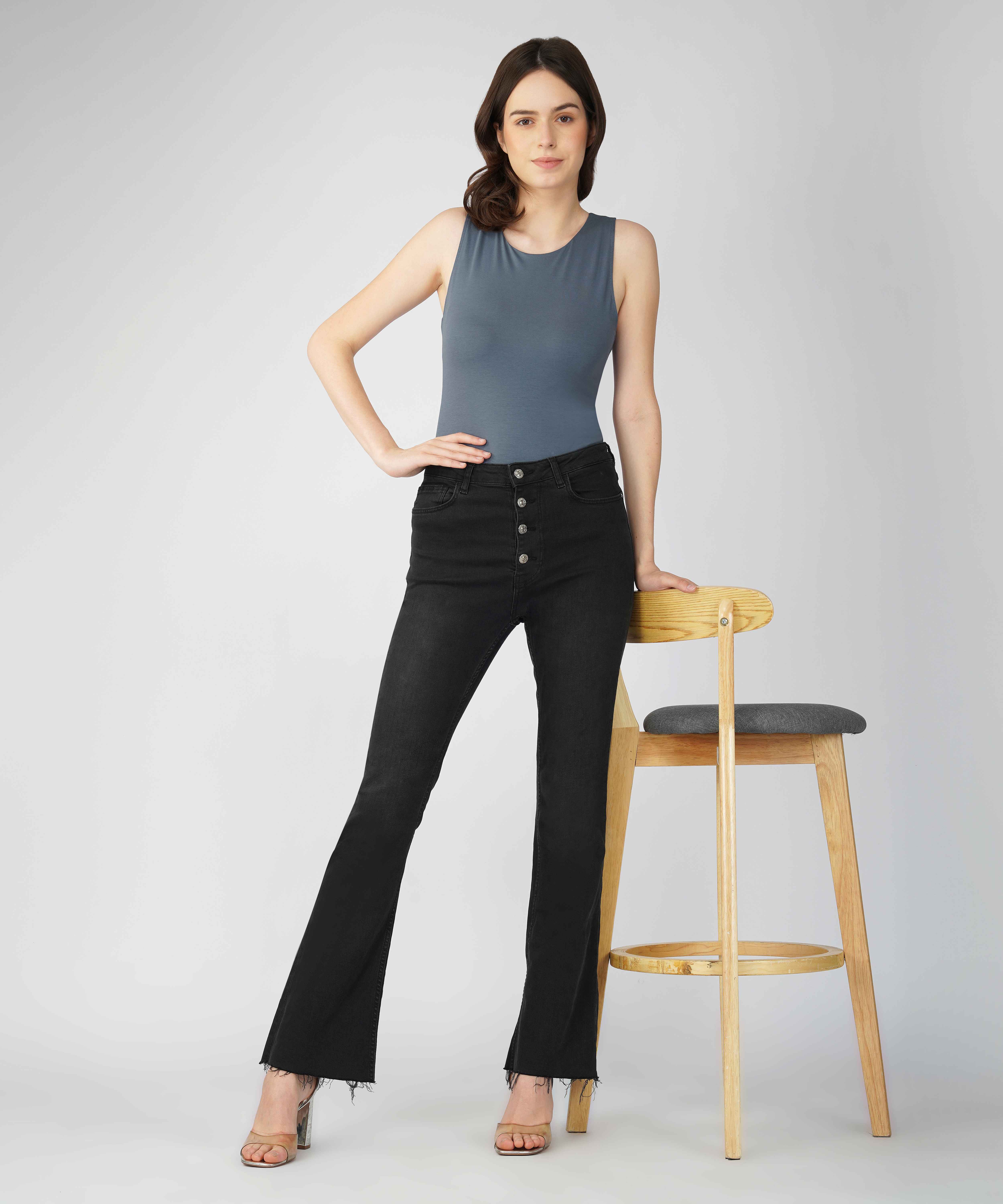 Oneway Women Solid Slim Fit Midnight Grey Bodysuit