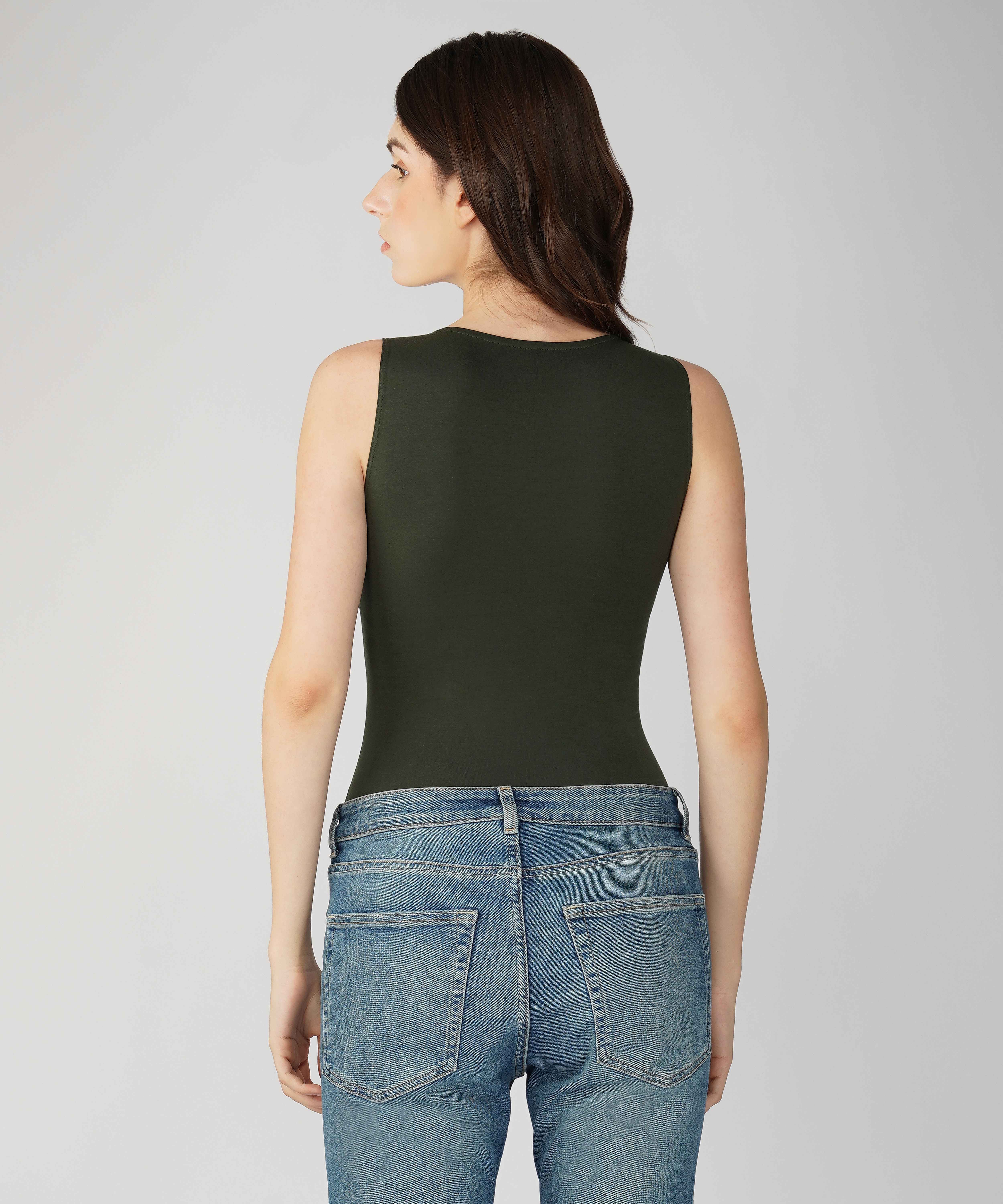 Oneway Women Solid Slim Fit Dark Olive Bodysuit