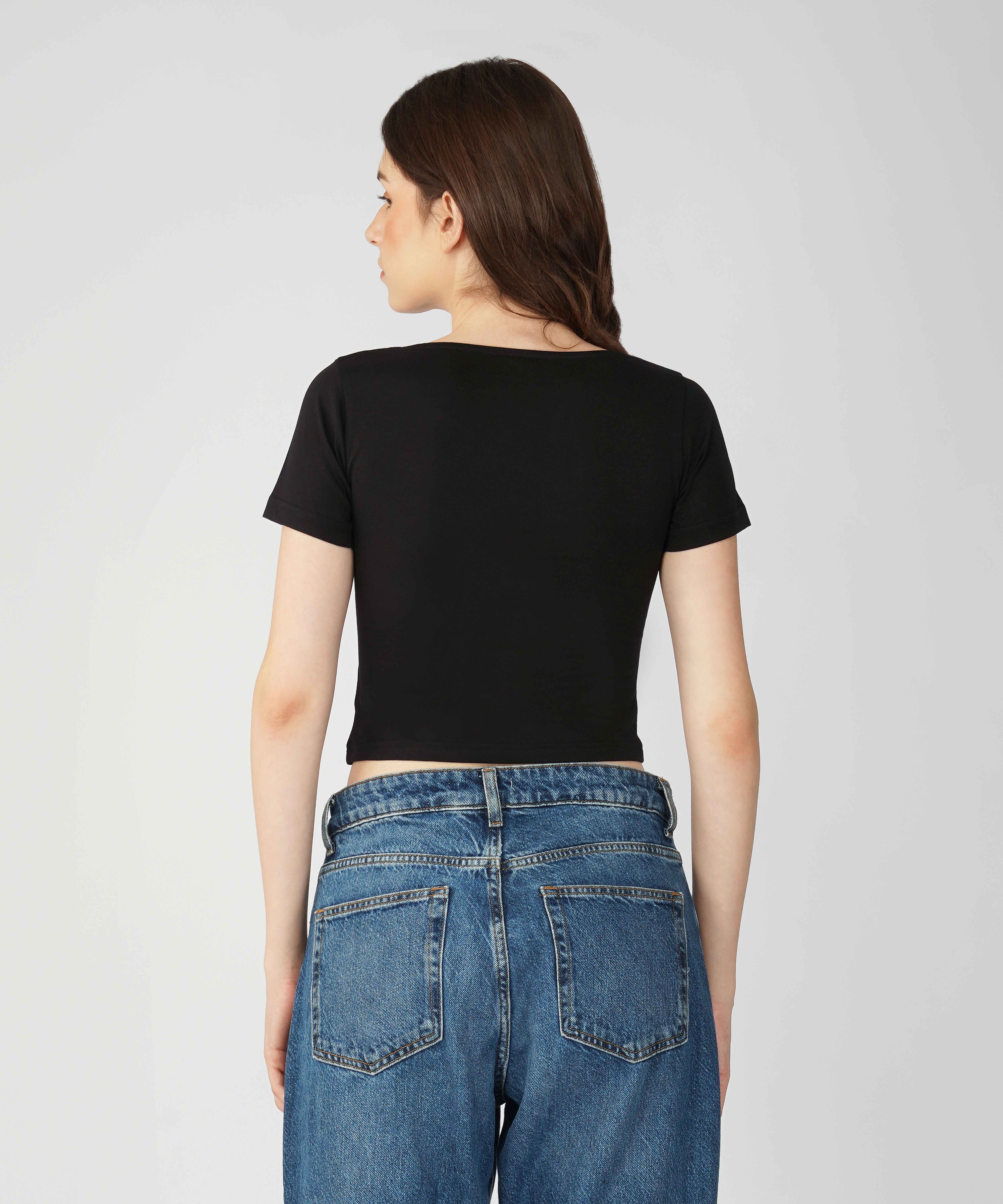 Oneway Women Solid Slim Fit Black Top