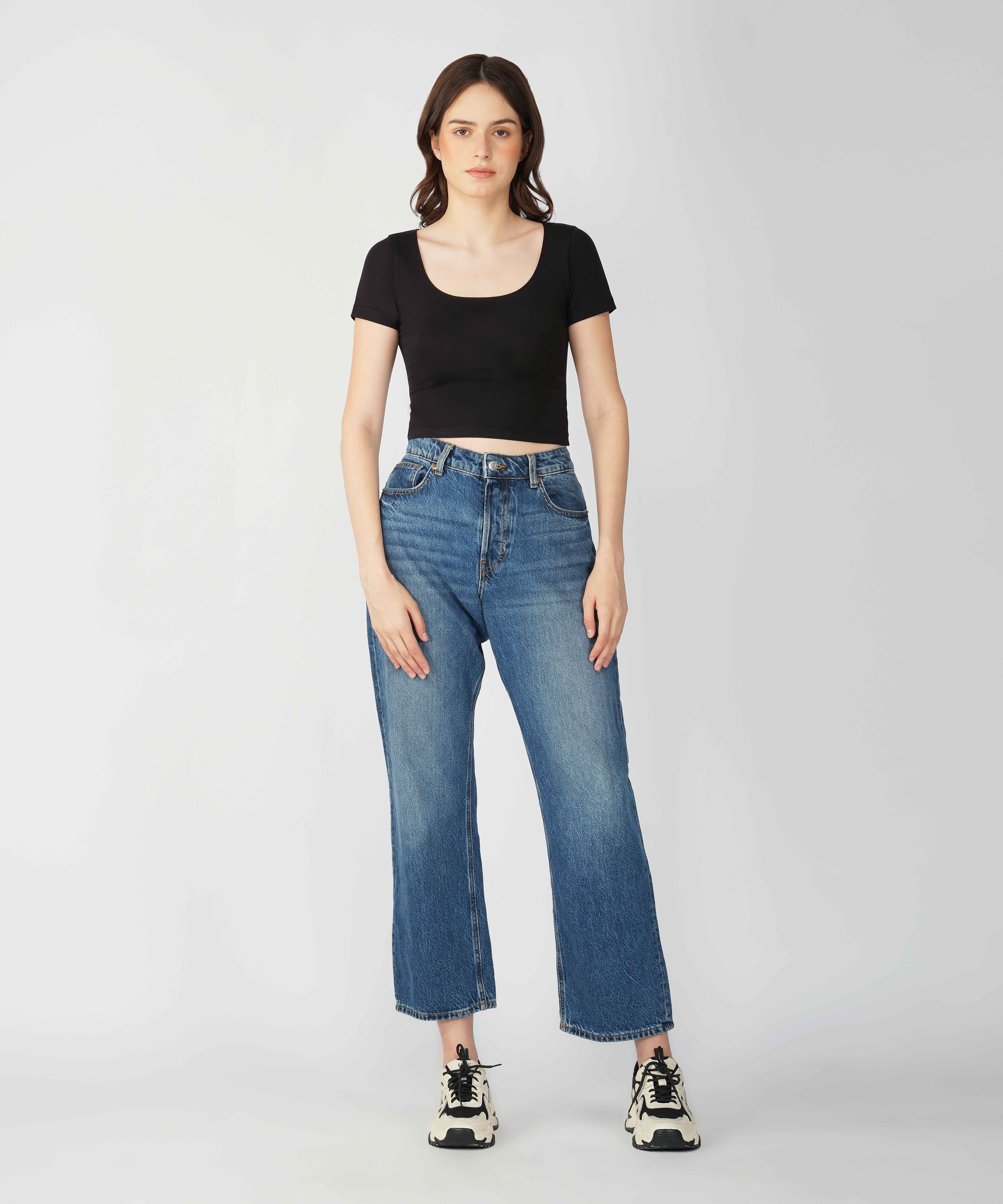 Oneway Women Solid Slim Fit Black Top