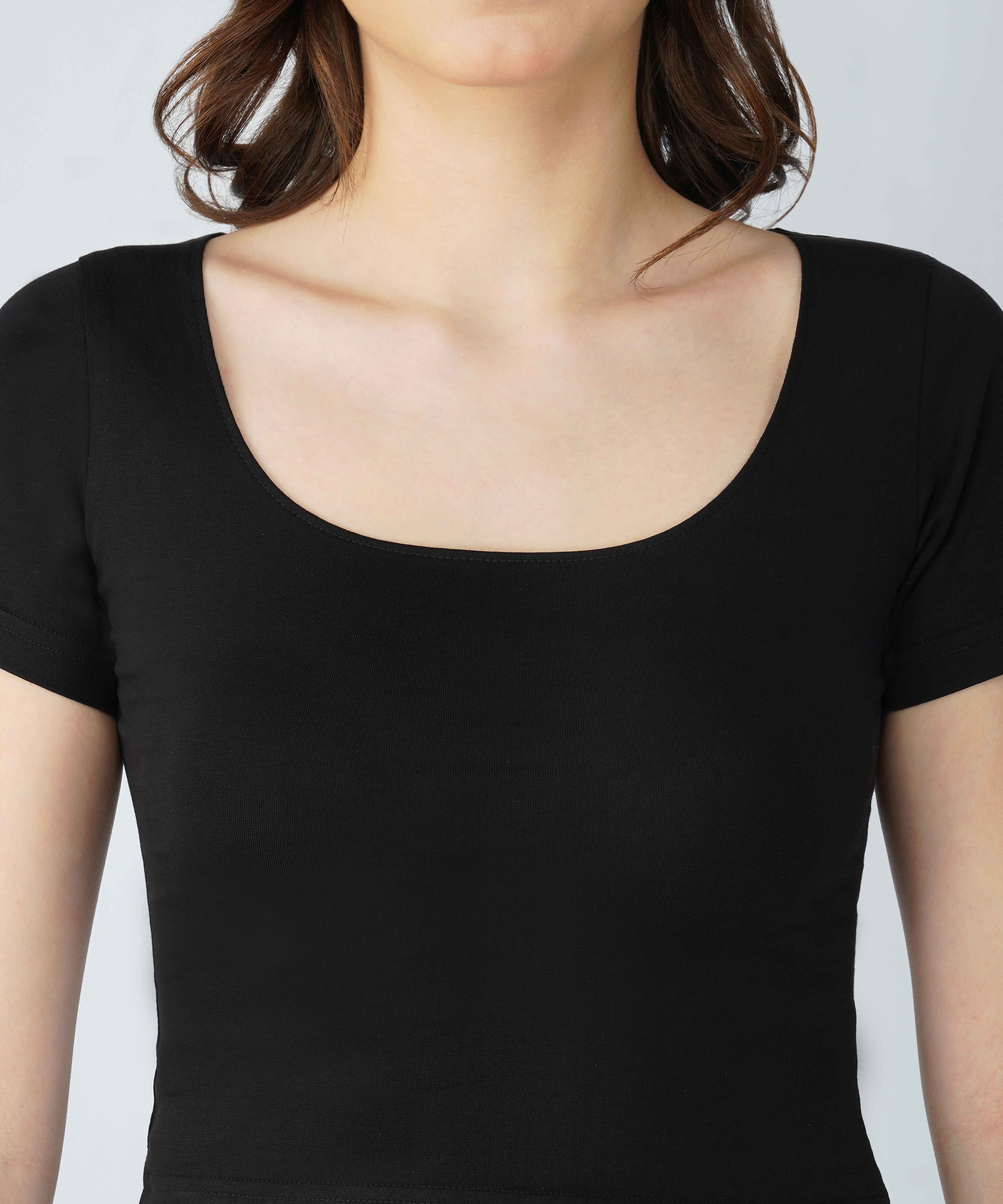 Oneway Women Solid Slim Fit Black Top