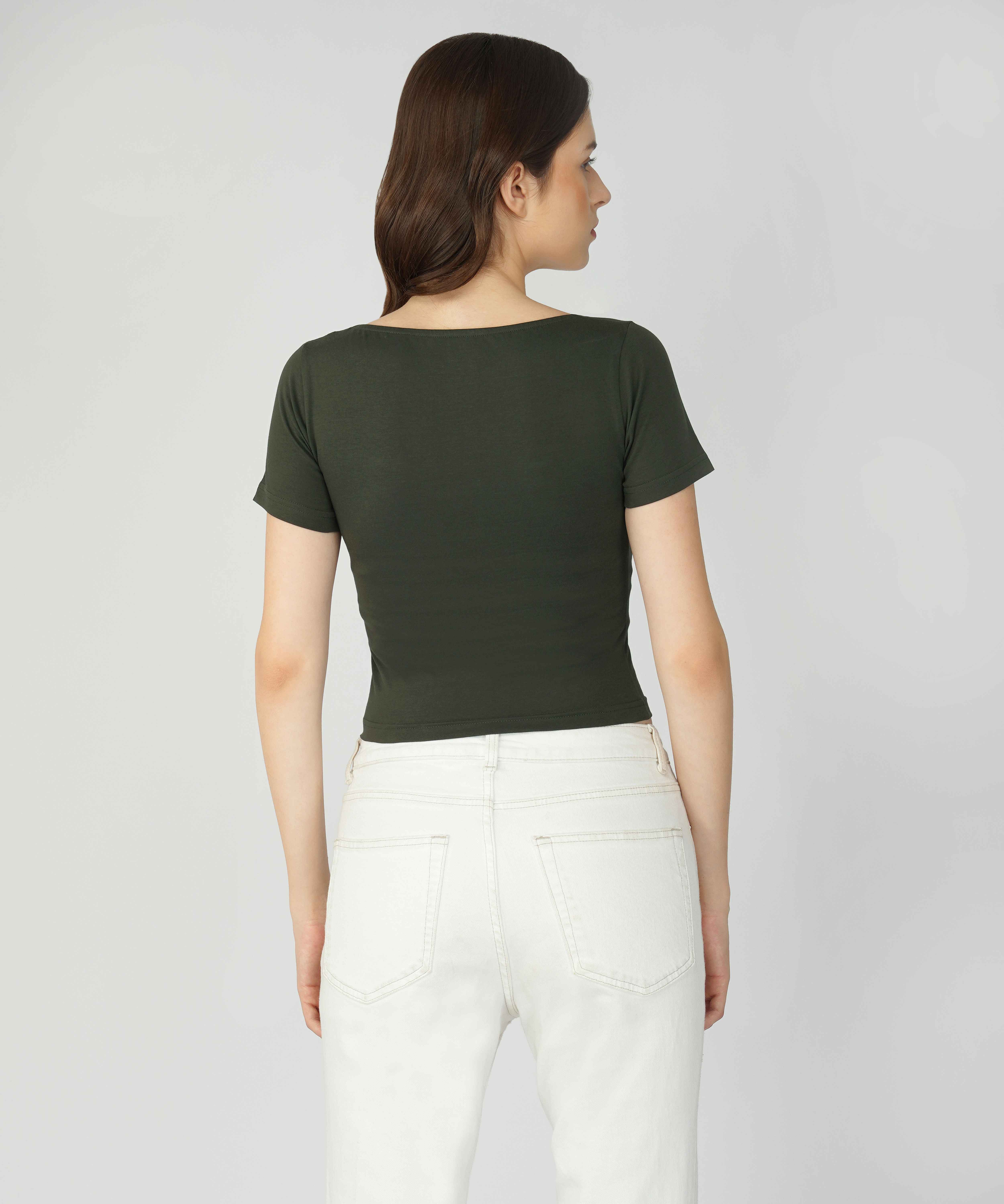 Oneway Women Solid Slim Fit Dk. Olive Top