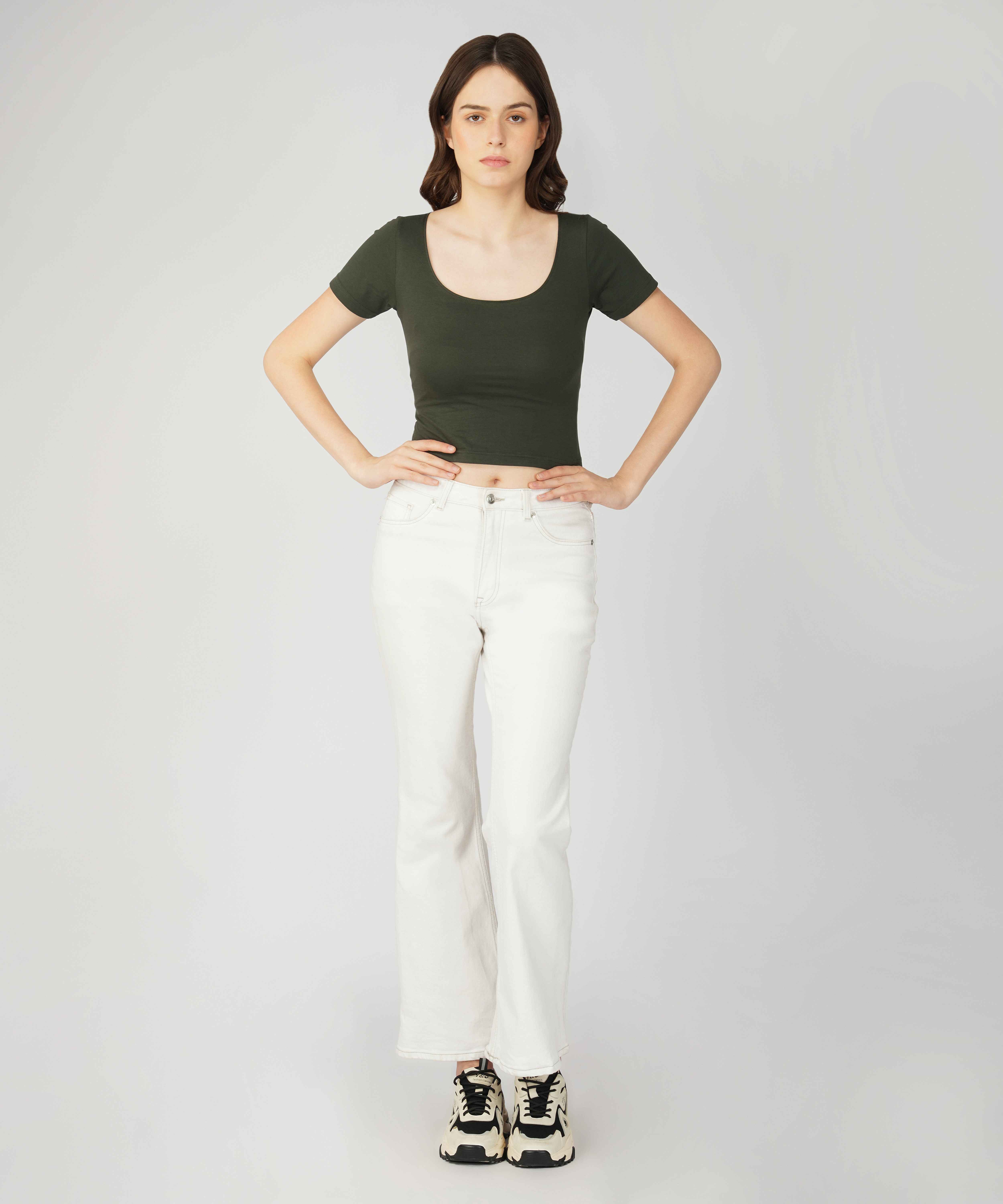 Oneway Women Solid Slim Fit Dk. Olive Top