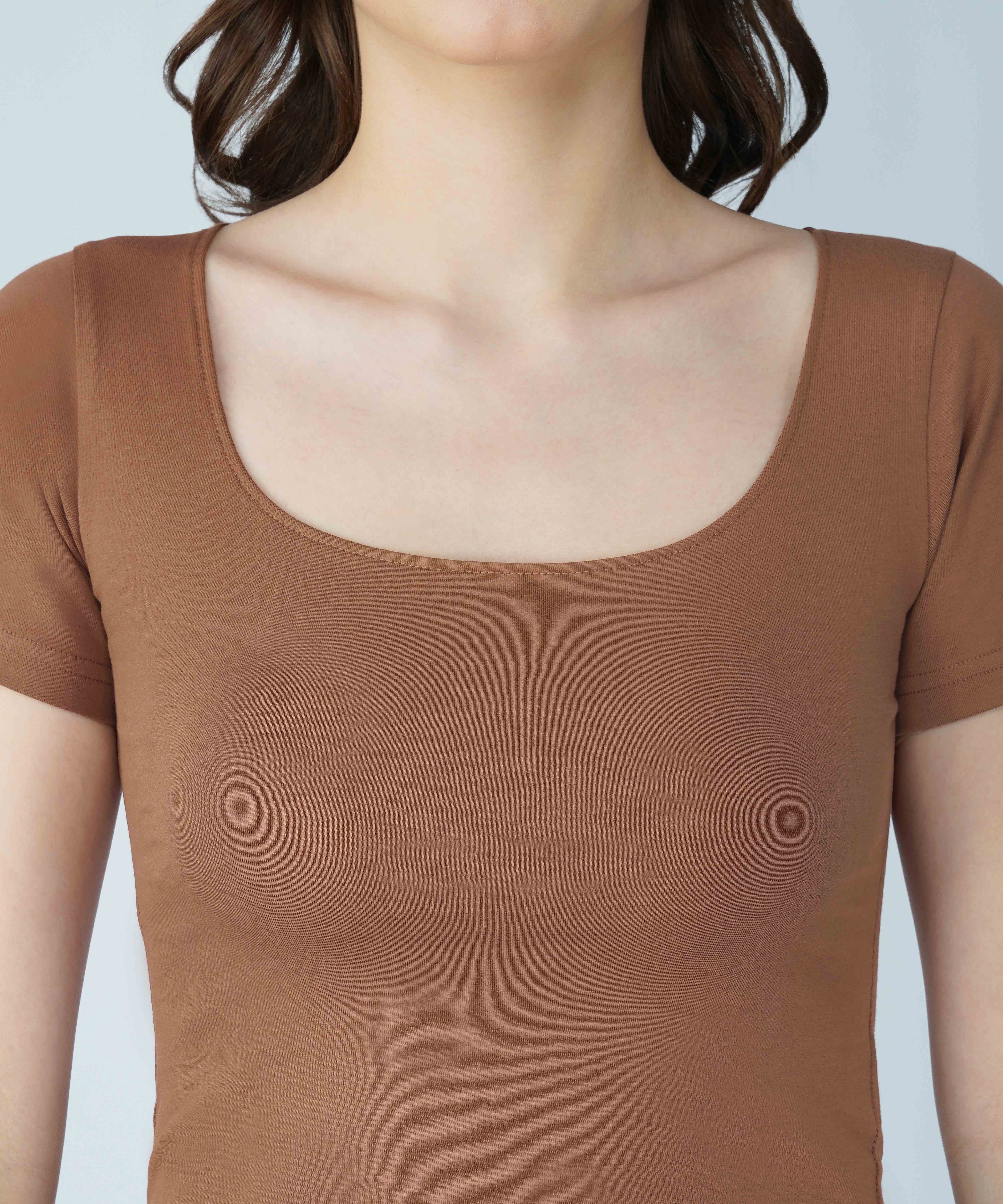 Oneway Women Solid Slim Fit Brown Top