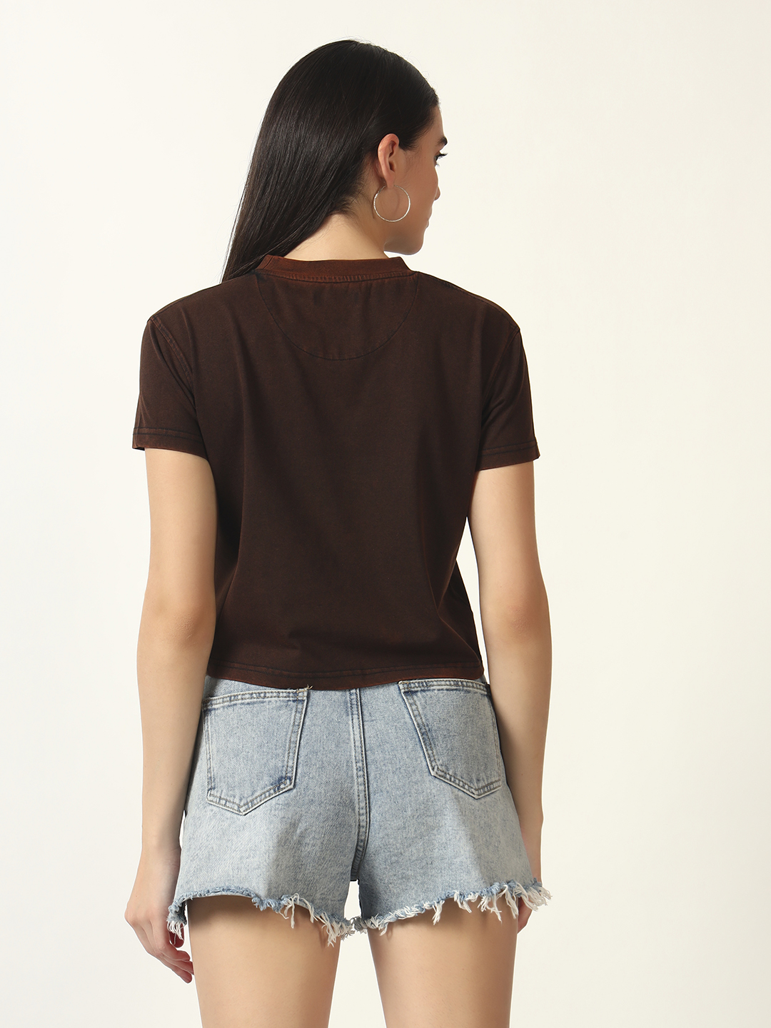 Oneway Women Solid Black Acid Wash Tshirt