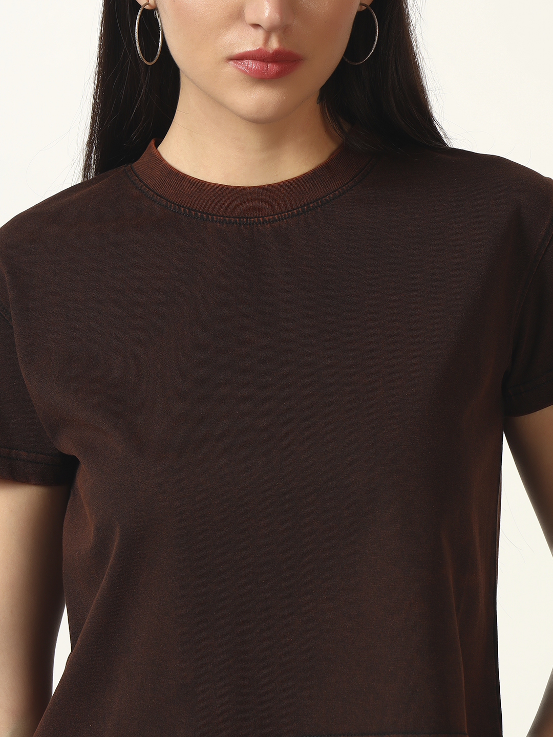 Oneway Women Solid Black Acid Wash Tshirt