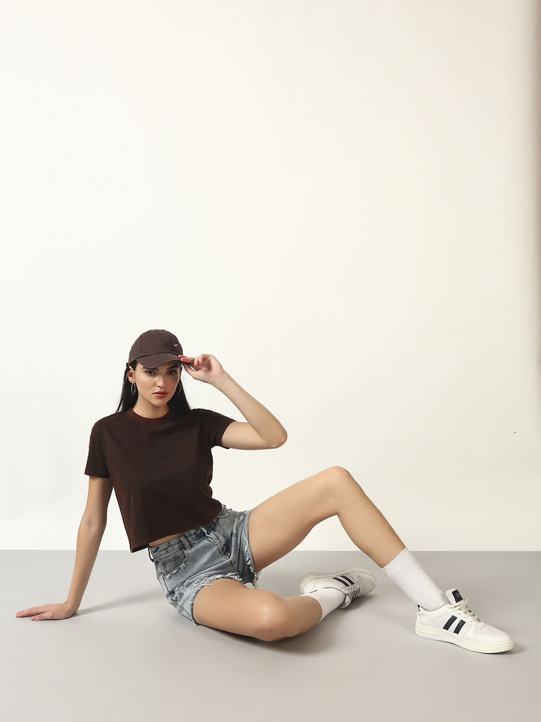 Oneway Women Solid Black Acid Wash Tshirt