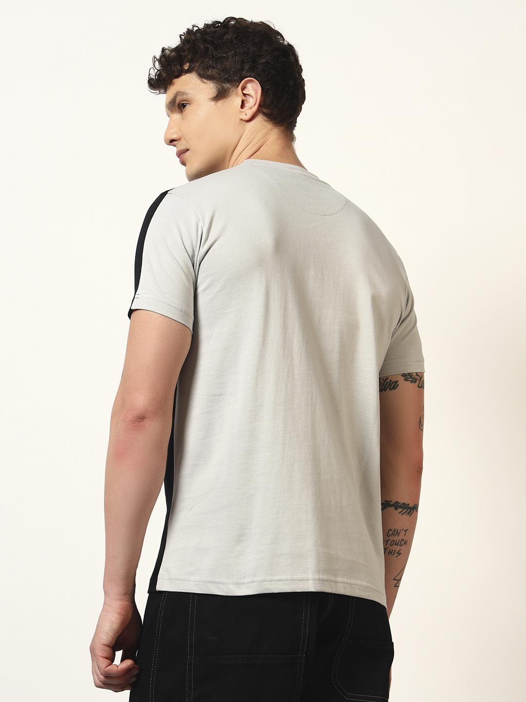 Oneway Men's Geometric Print Regular Fit Light Grey T-shirt