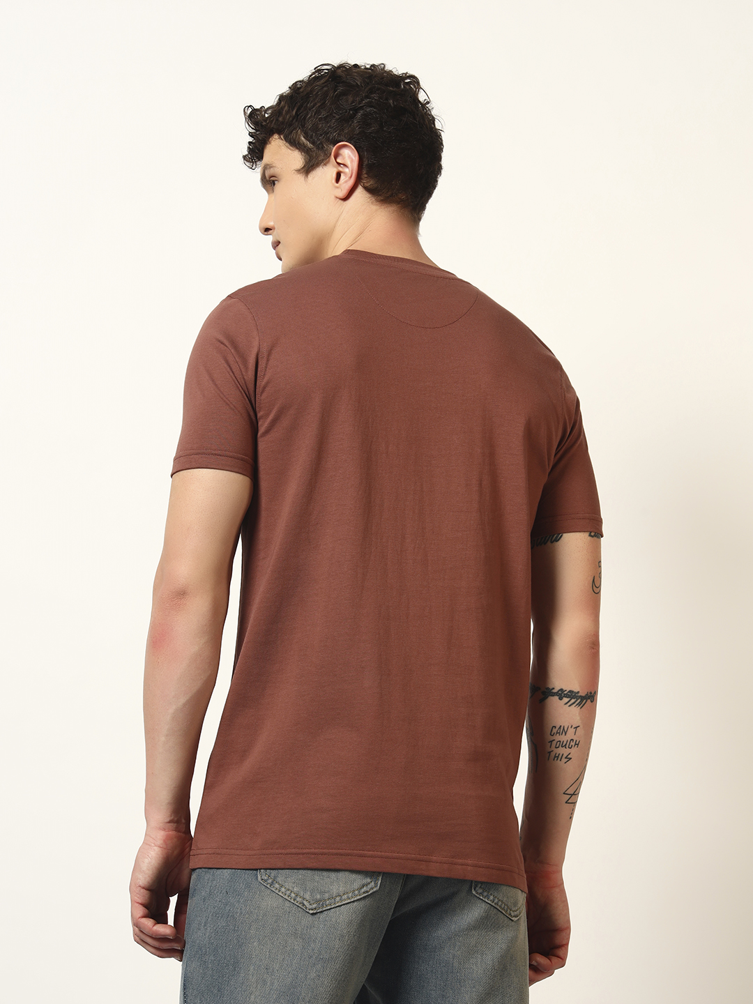 Oneway Men Printed Regular Fit Brown Tshirt