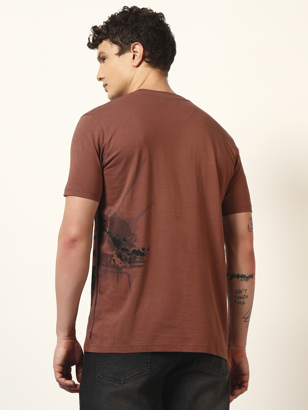 Oneway Men Printed Brown T-Shirt