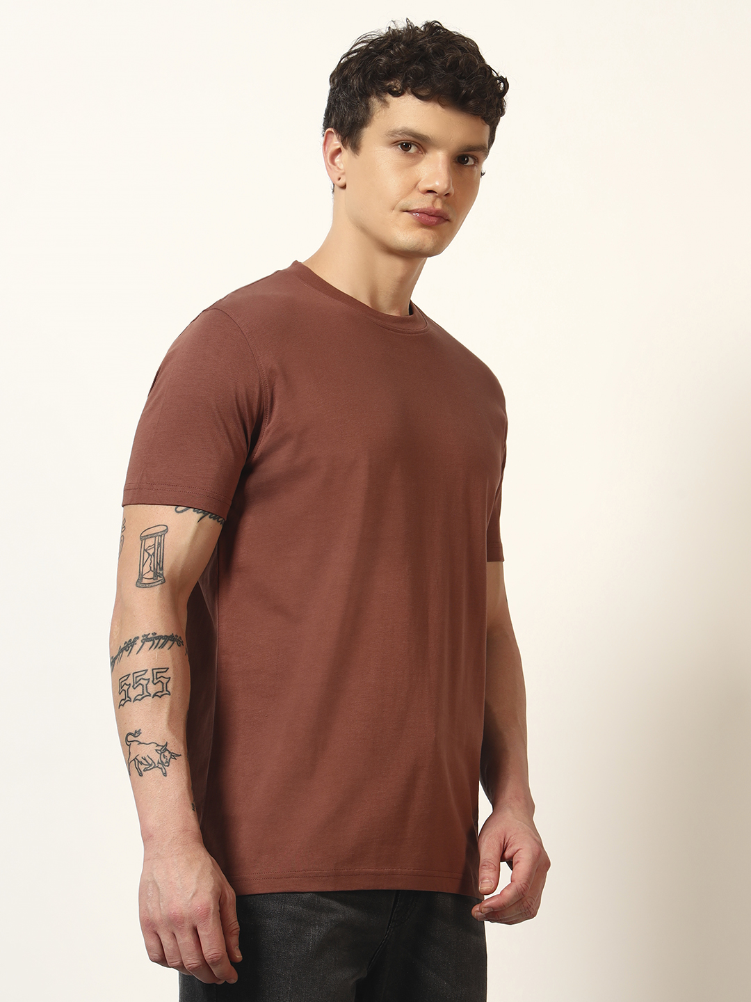 Oneway Men Printed Brown T-Shirt