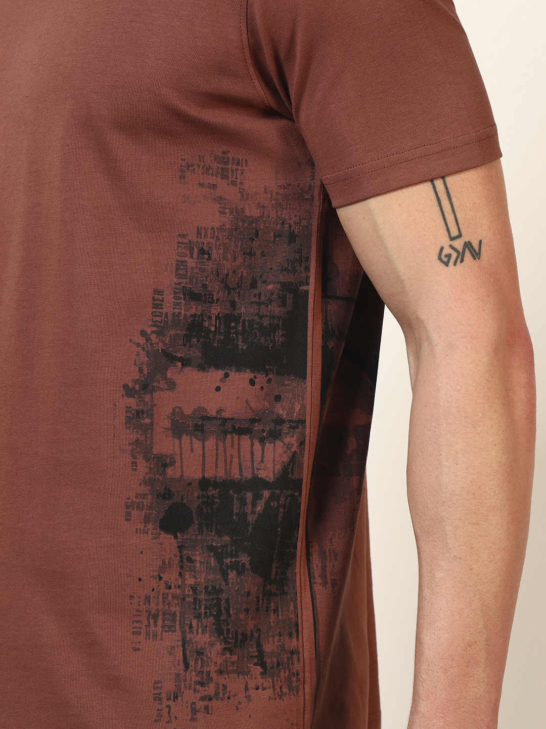 Oneway Men Printed Brown T-Shirt