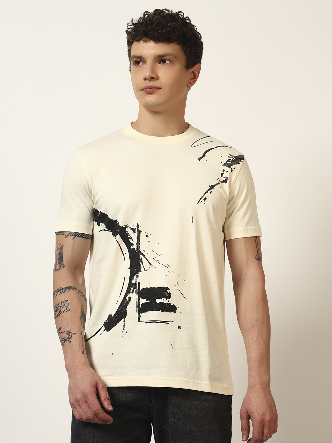 Oneway Men Printed Yellow T-Shirt