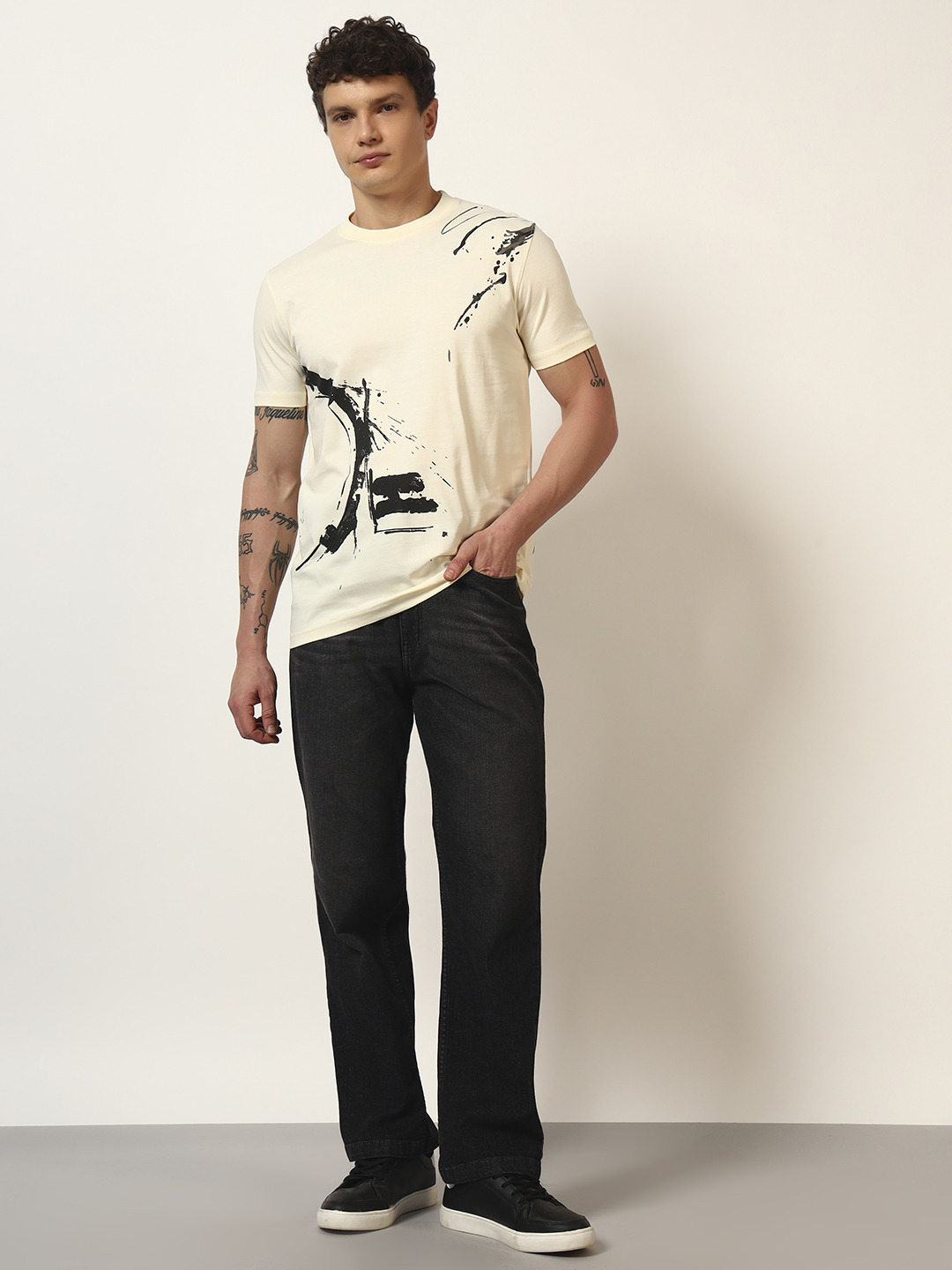 Oneway Men Printed Yellow T-Shirt