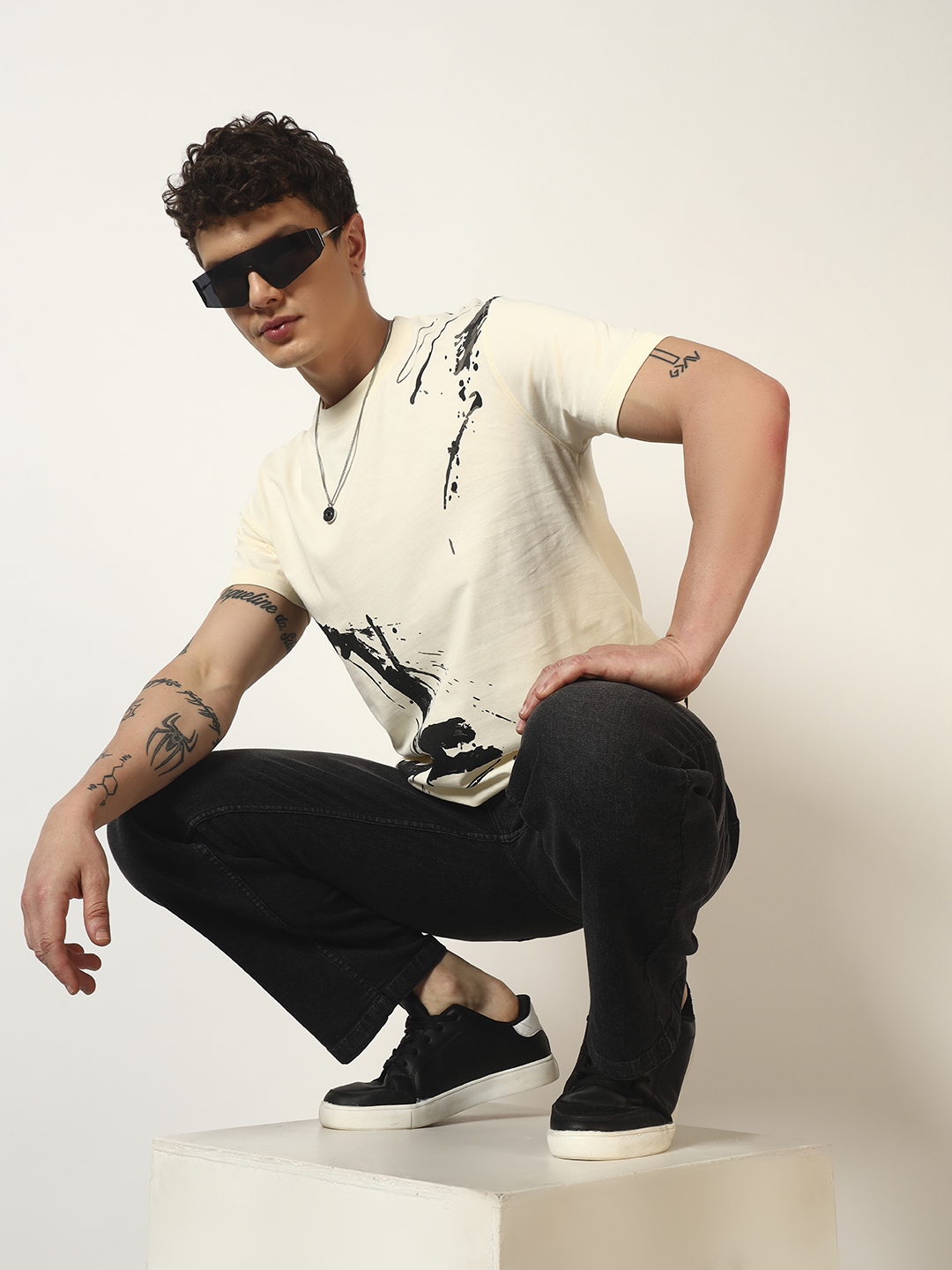 Oneway Men Printed Yellow T-Shirt